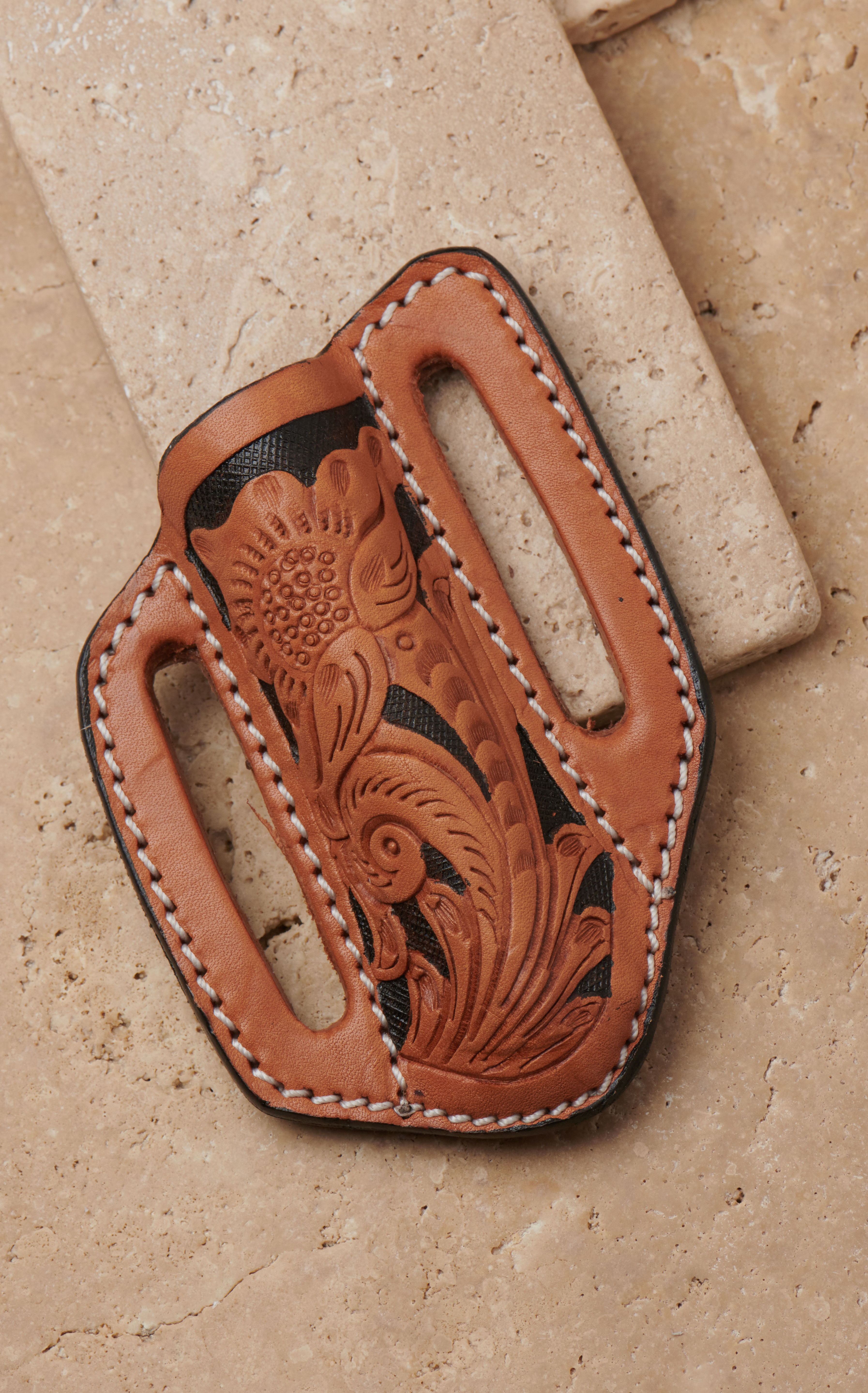 Circle SH Natural Tan Floral Tooled Leather Knife Sheath - Image 1