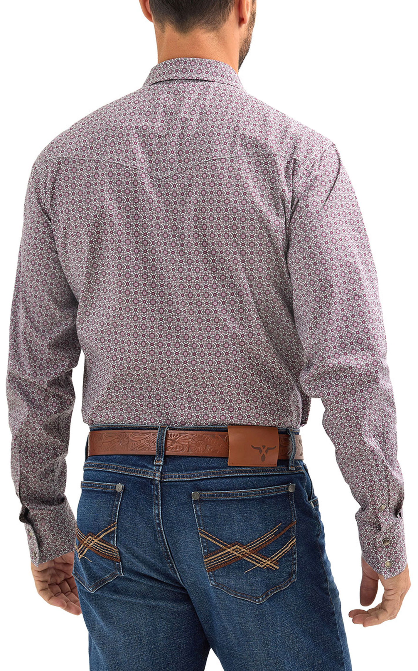 Wrangler Men's 20X Gray & Burgundy Geo Print Western Shirt - Image 1