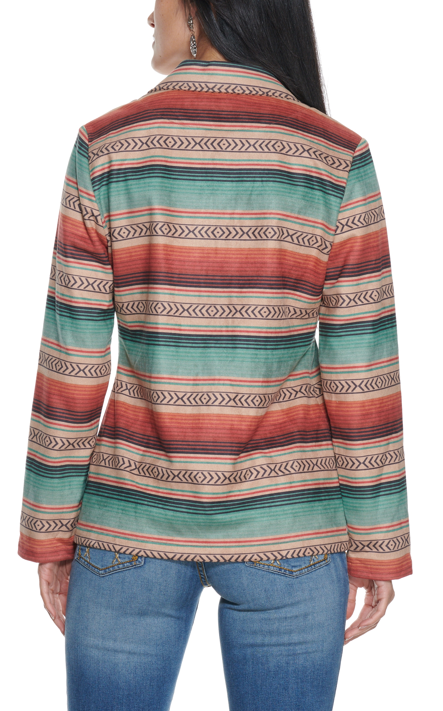 Fashion Express Women's Turquoise and Tan Serape Blazer Jacket - Image 1