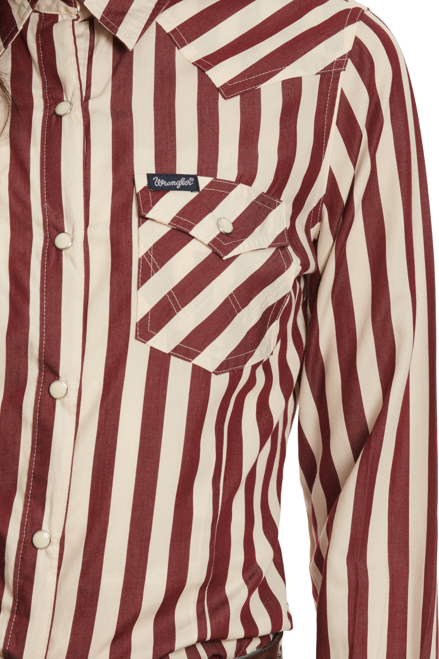 Wrangler Retro Women's Burgundy & White Striped Western Shirt - Image 1