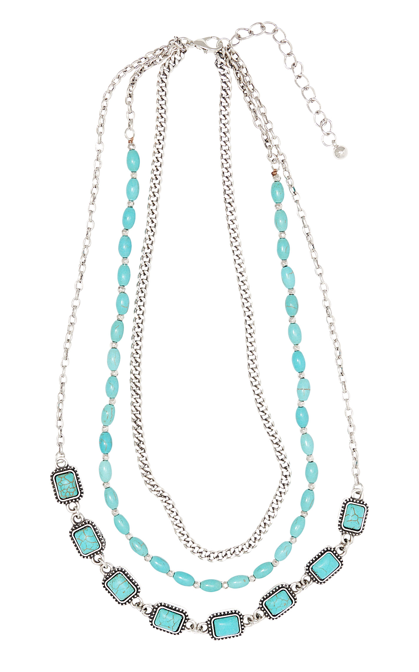 Southern Grace Silver & Turquoise Three-Strand Necklace - Image 2