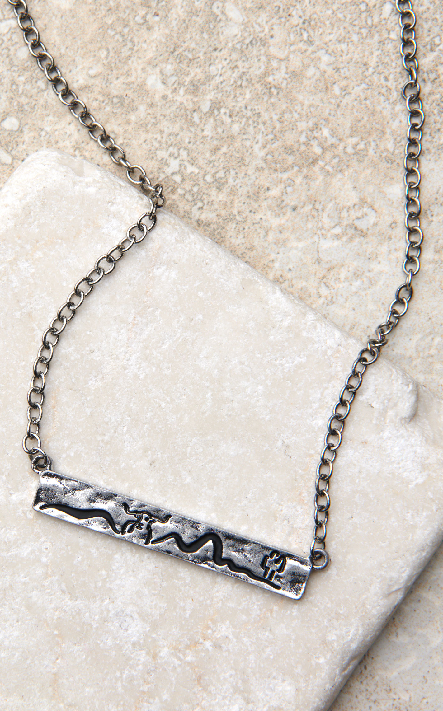 Justin Silver Desert Longhorn Stamped Horizontal Bar Pendant Necklace - Image 1