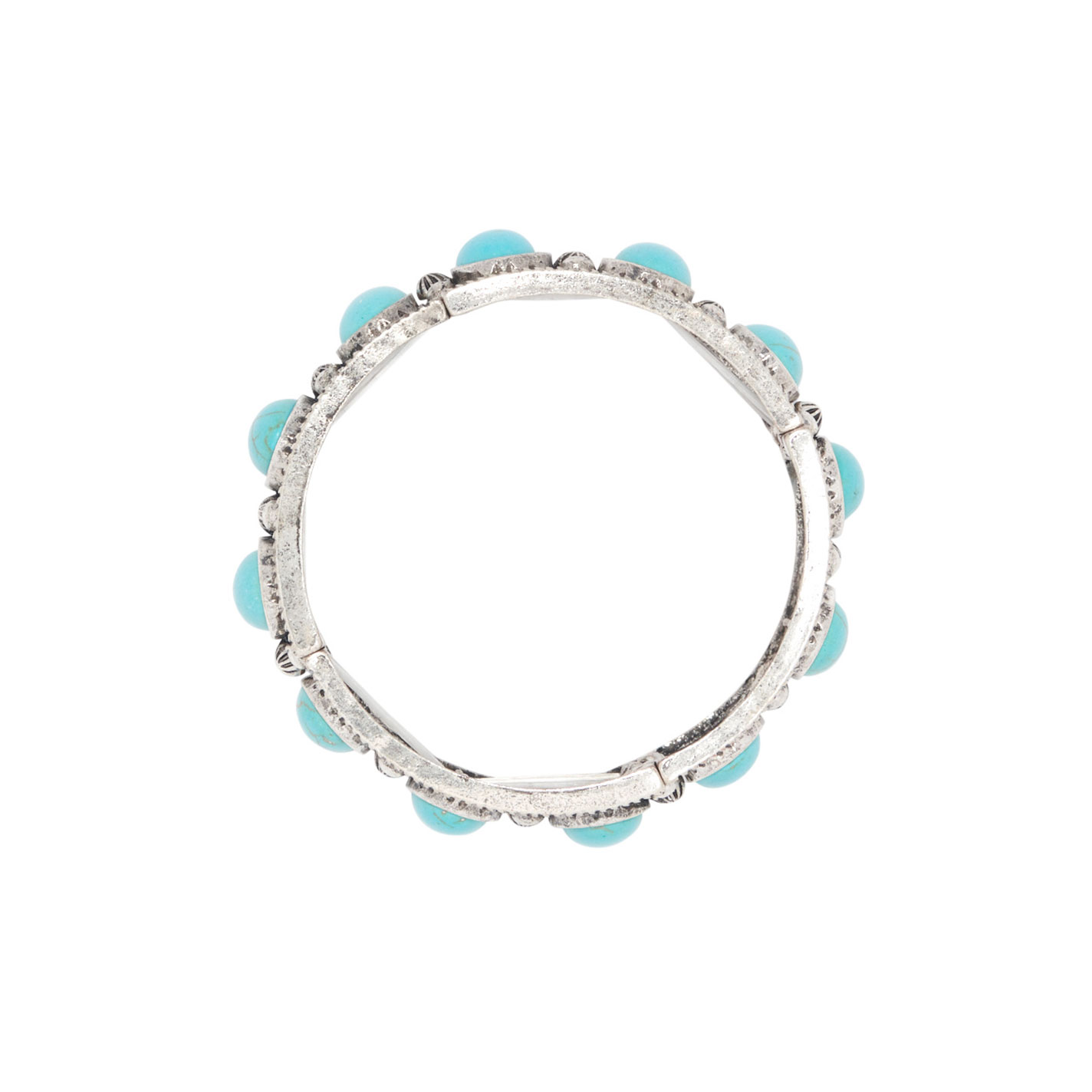 806 Silver & Turquoise Oval Stone Stretch Bracelet - Image 1
