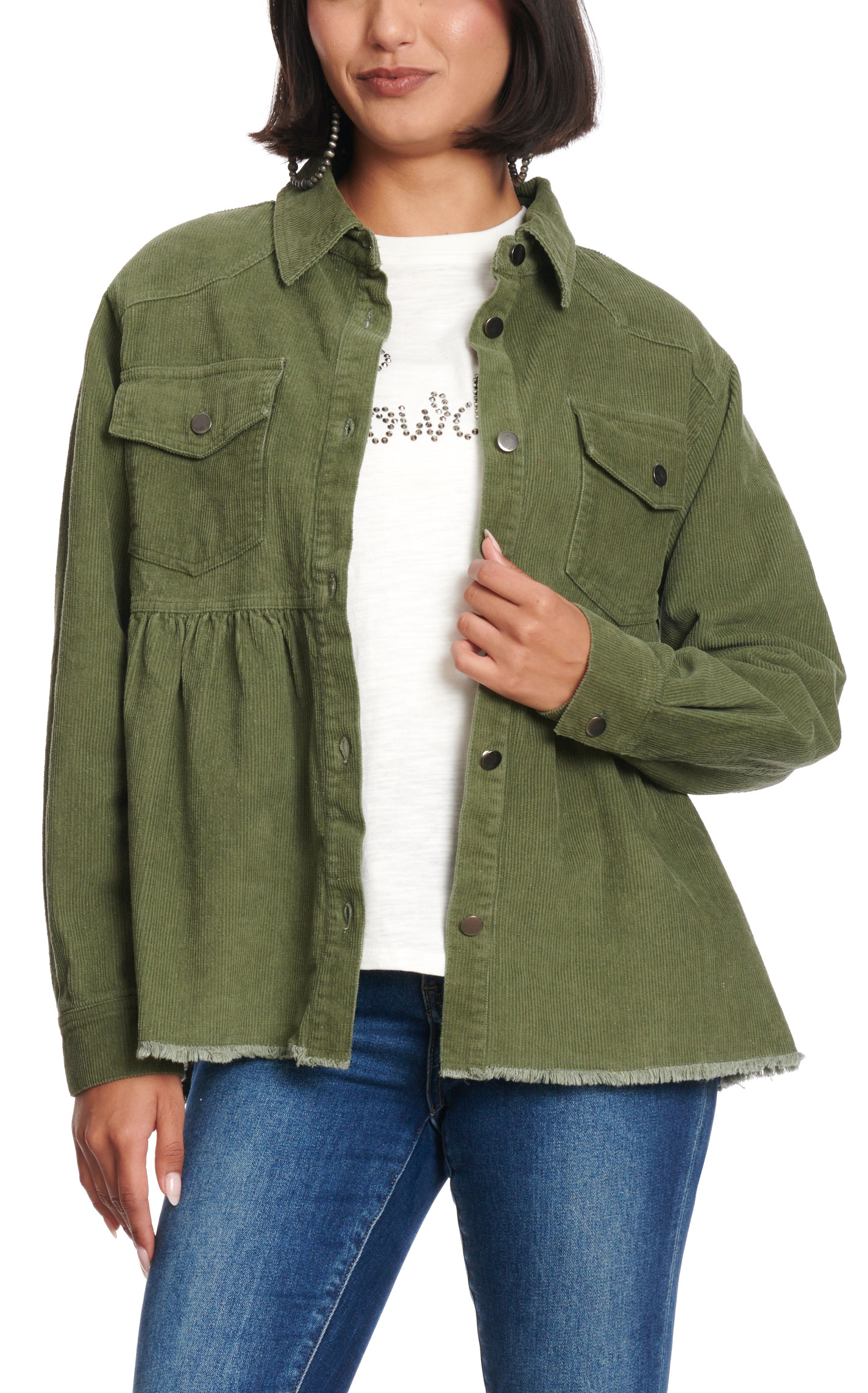 Rockin C Women's Toasted Olive Corduroy Shirt Jacket - Image 1