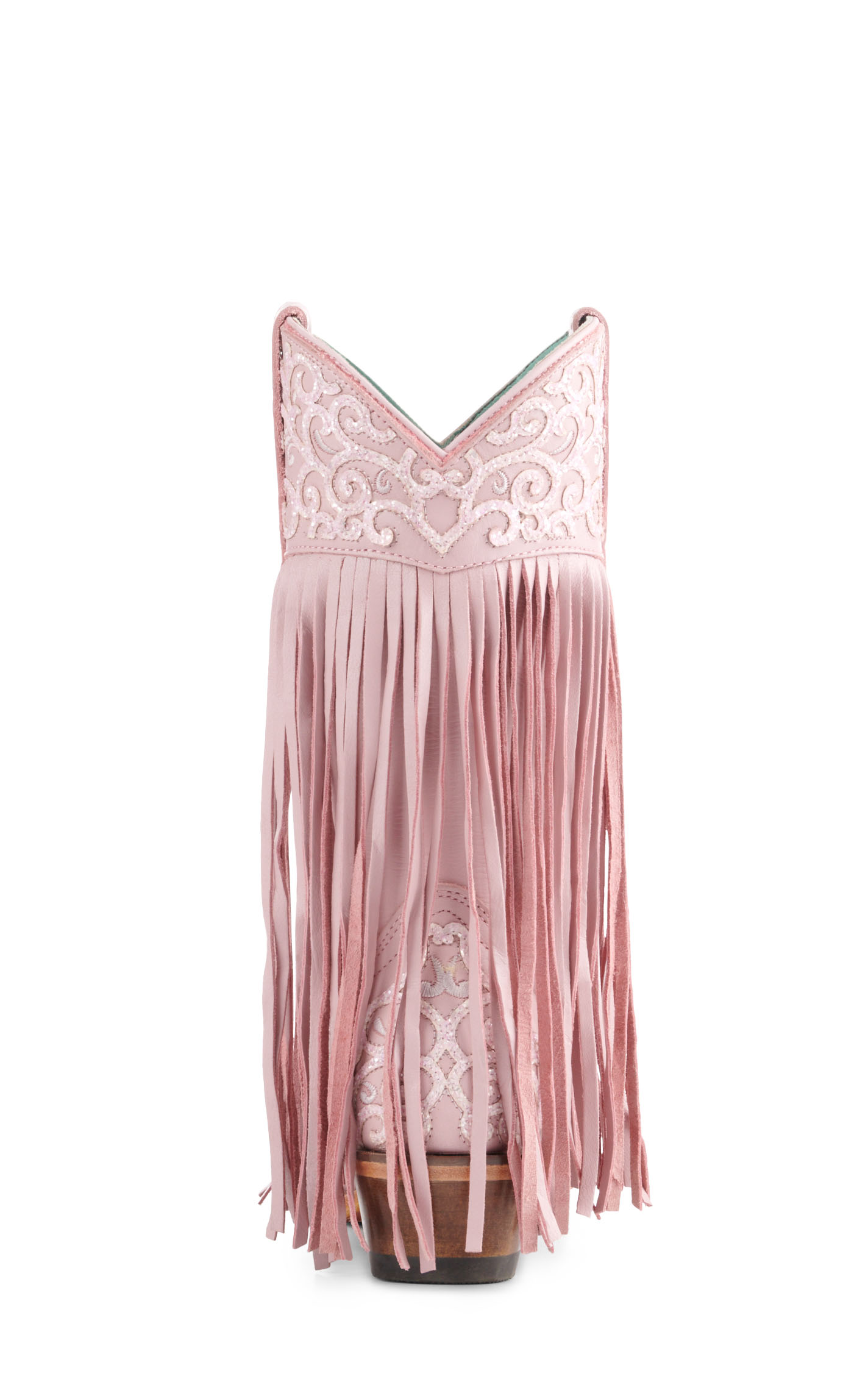 Corral Girls' Pink with Glitter Overlay and Fringe Snip Toe Cowboy Boots - Image 1
