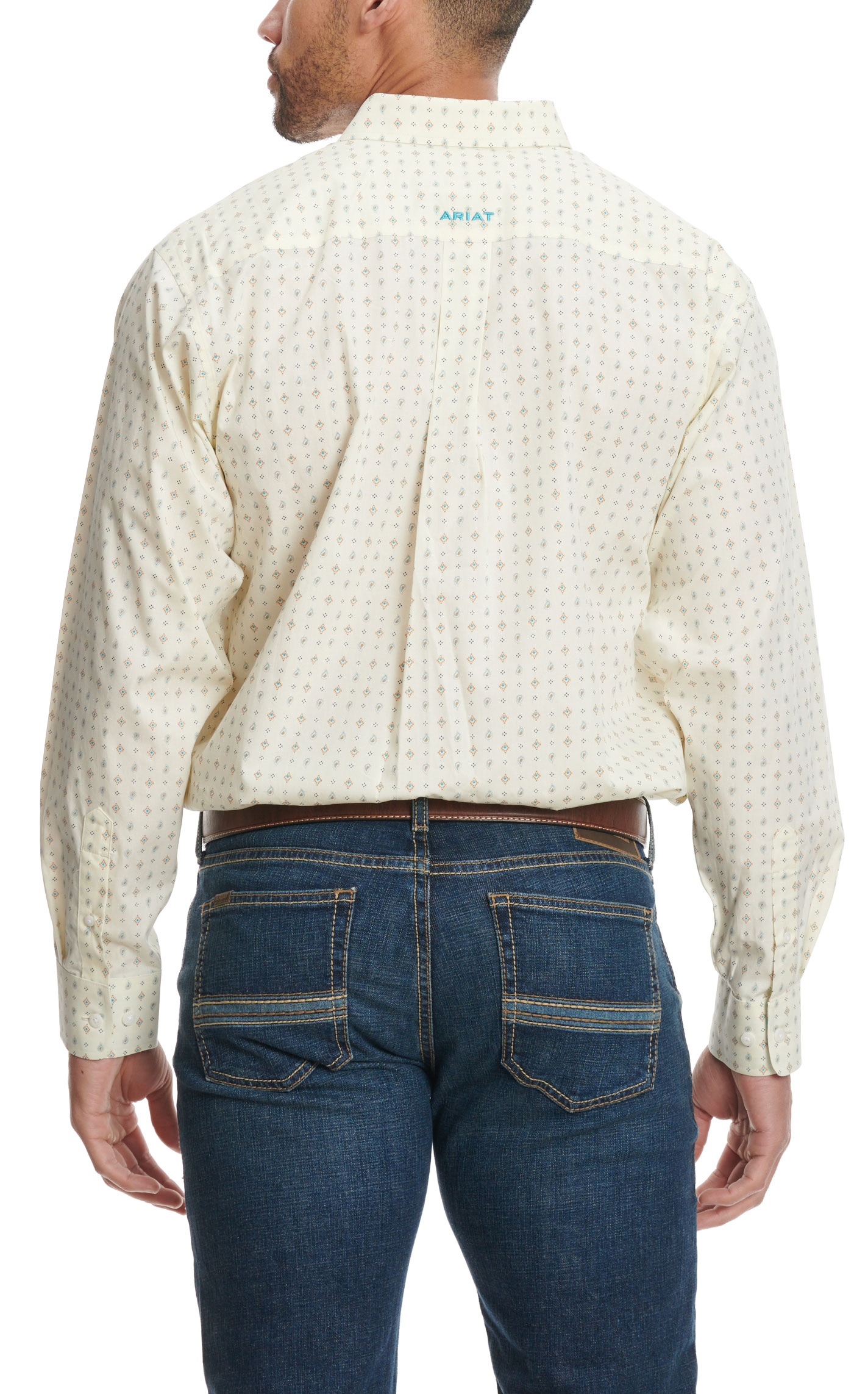 Ariat Men's Richie Pale Yellow & Turquoise Mini Paisley Western Shirt - Image 1