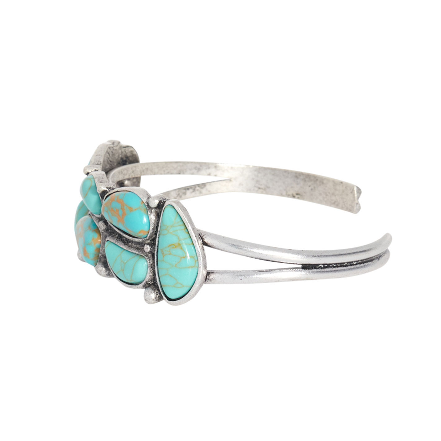 Rockin' C Silver & Turquoise Stacked Stone Cuff Bracelet - Image 1