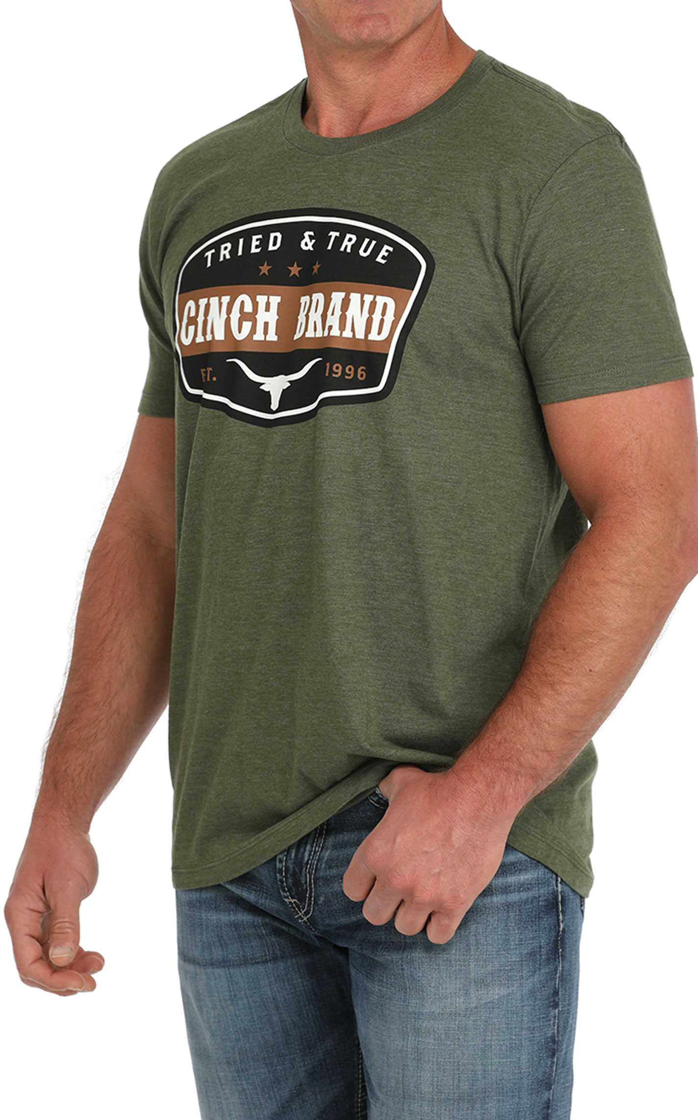 Cinch Men's Olive Tried & True Logo Graphic T-Shirt - Image 1