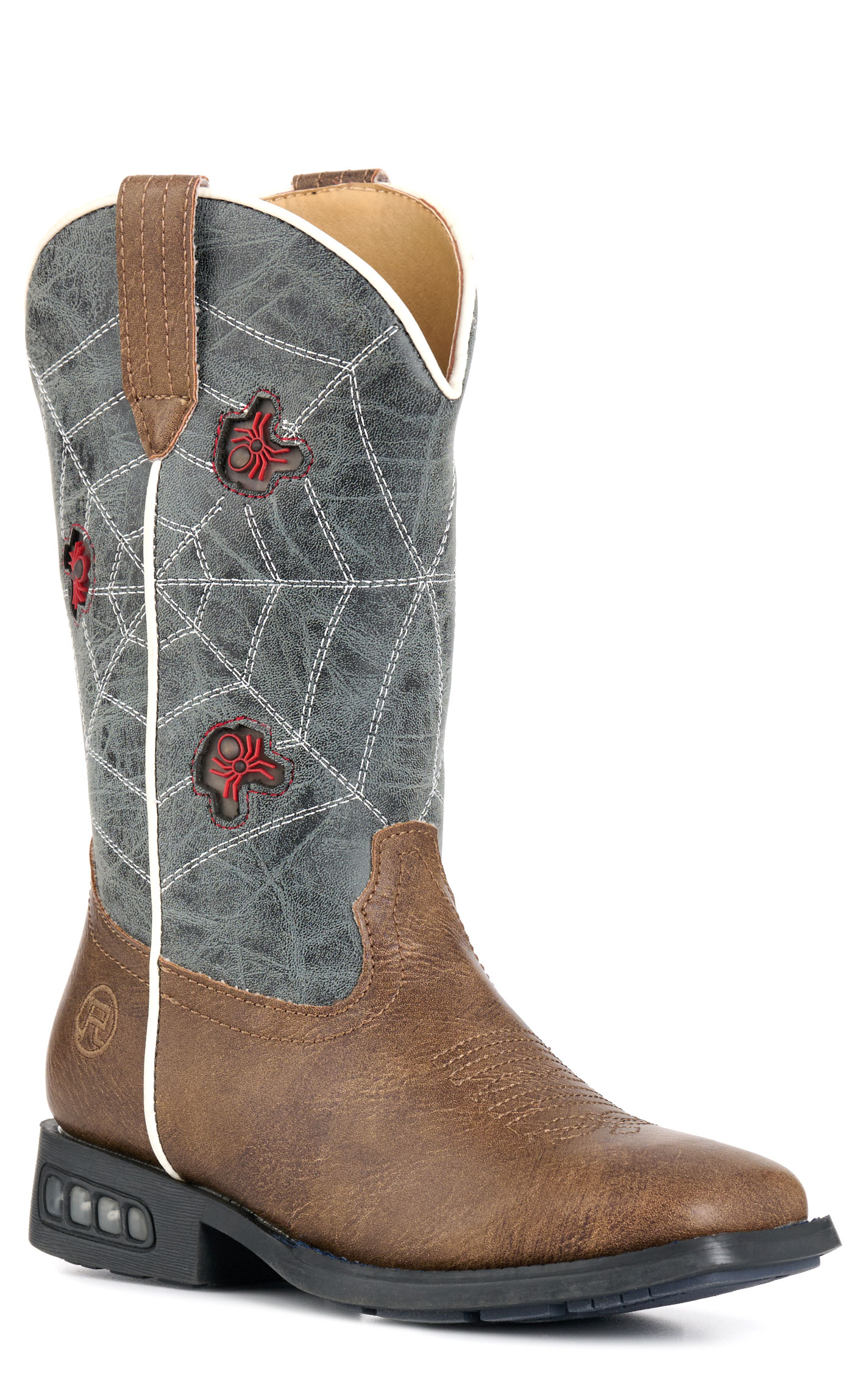 Roper Toddler’s Spidie Blue and Brown Light Up Square Toe Cowboy Boots - Image 1