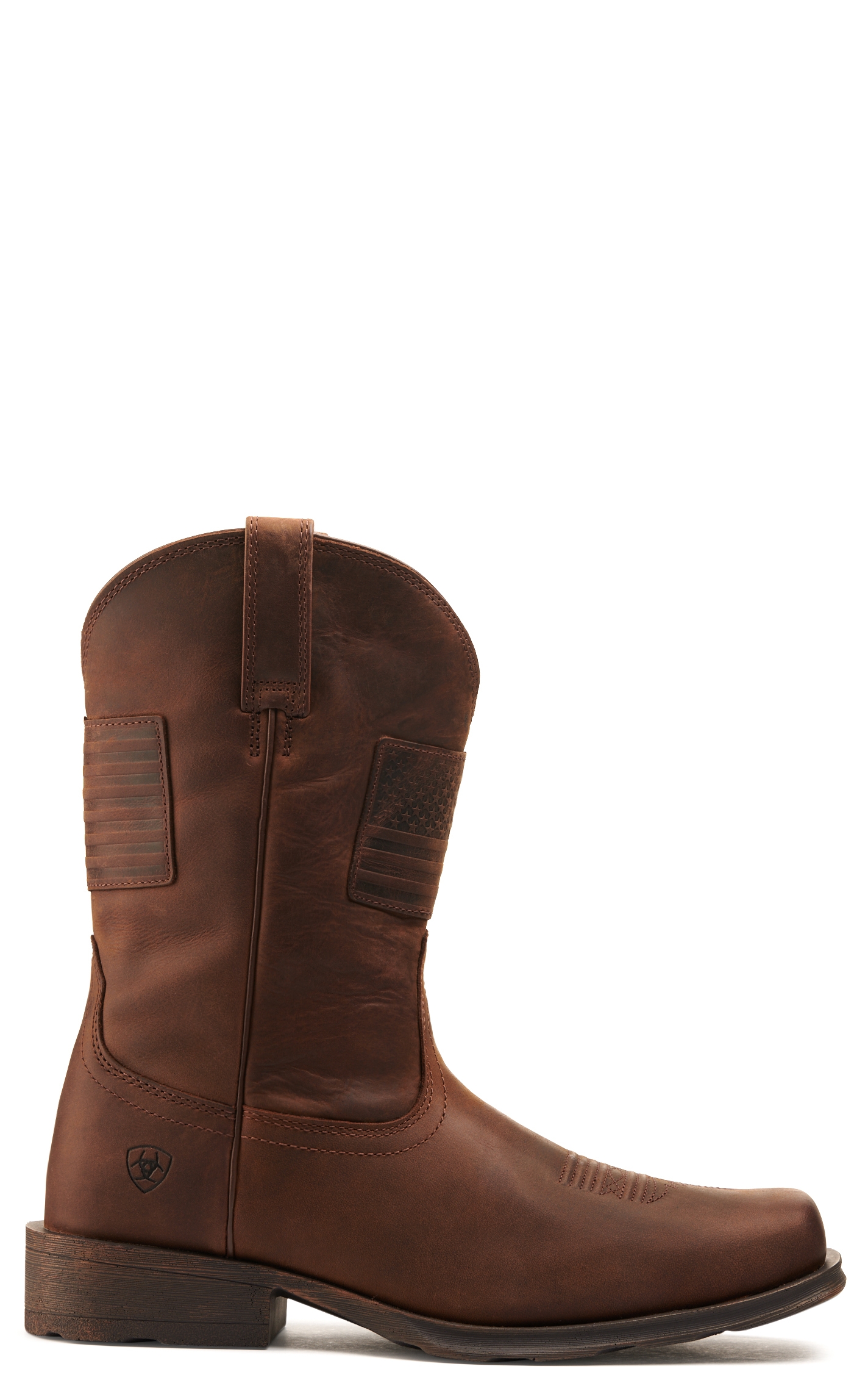 Ariat Men's Rambler Patriot Distressed Brown with Flag Patch Bantamweight Square Toe Cowboy Boot - Image 1