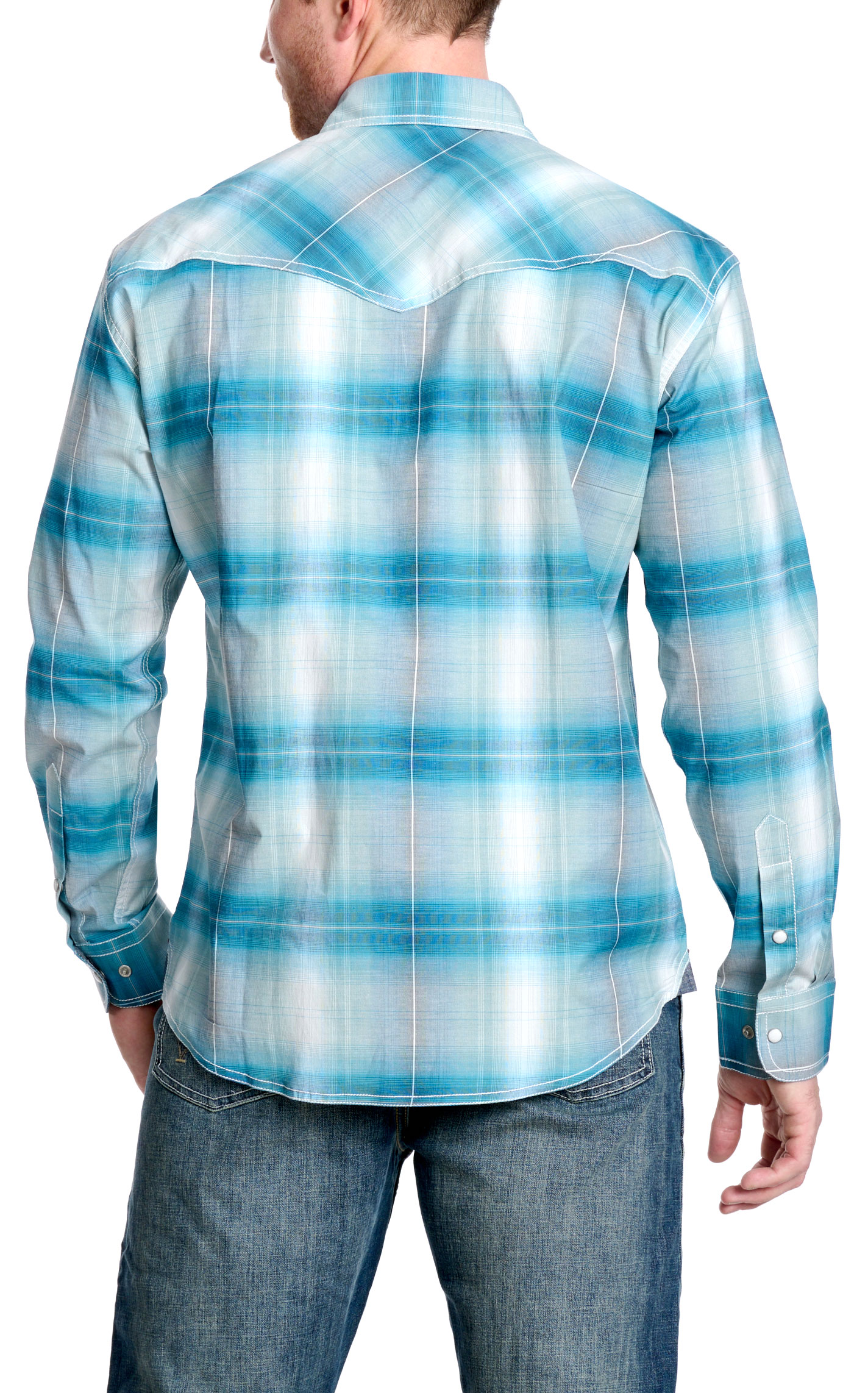 Rafter C Men's Red Dirt Collection Teal Plaid Western Shirt - Image 1