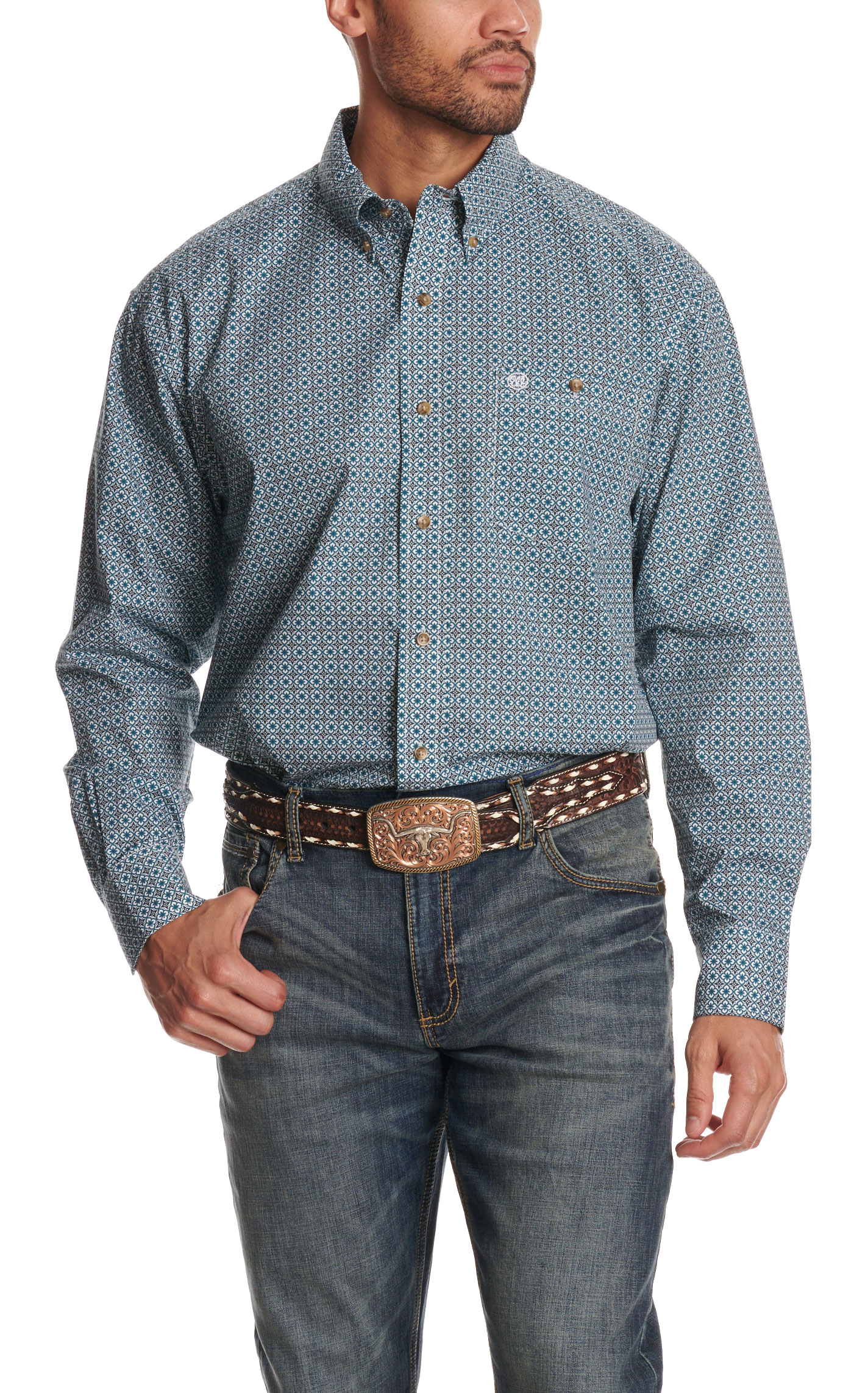 Wrangler Classic Men's Navy Geo Print Western Shirt - Big & Tall - Image 1