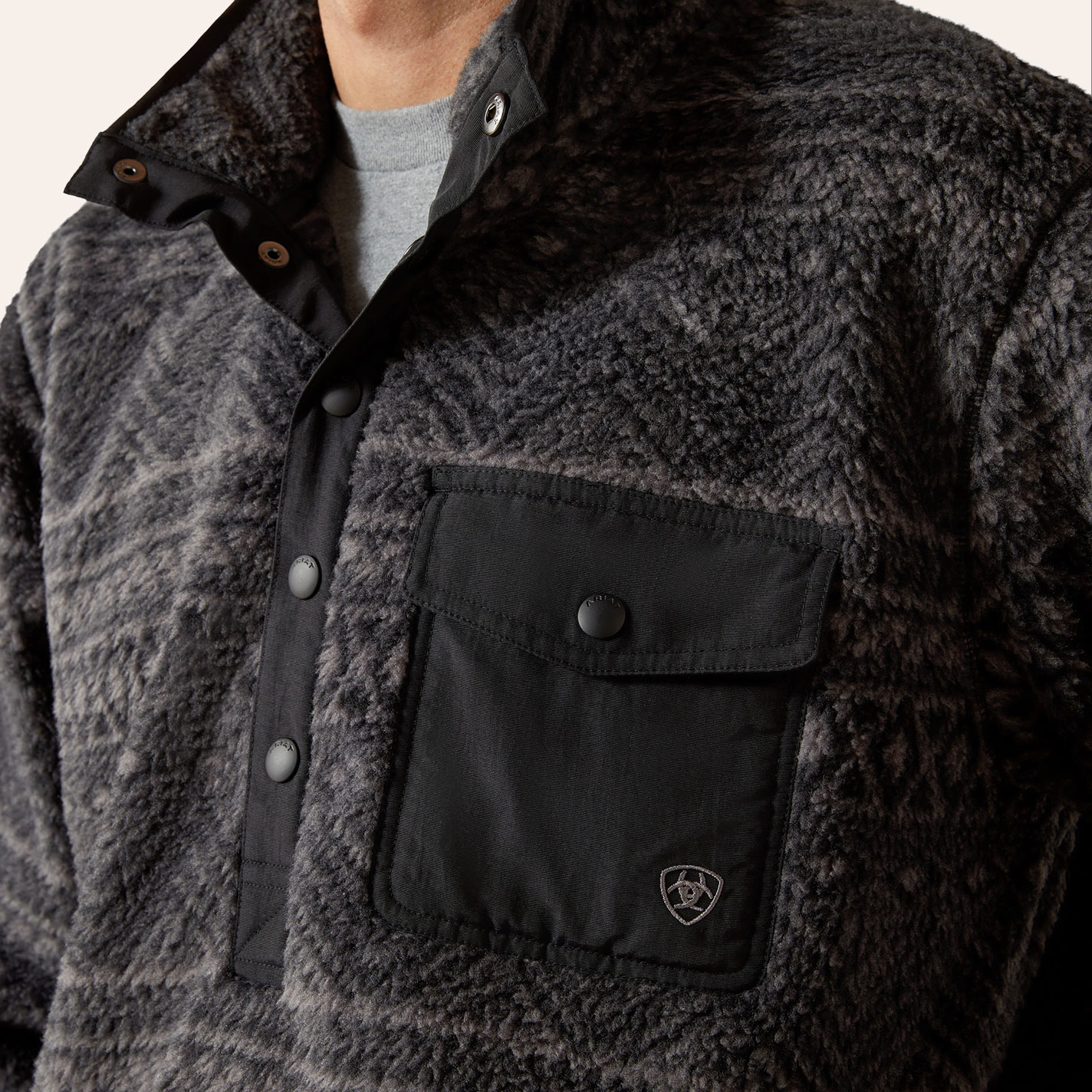 Ariat Men's Polar Bear Charcoal Gray Geo Print Pullover Sweater - Image 1