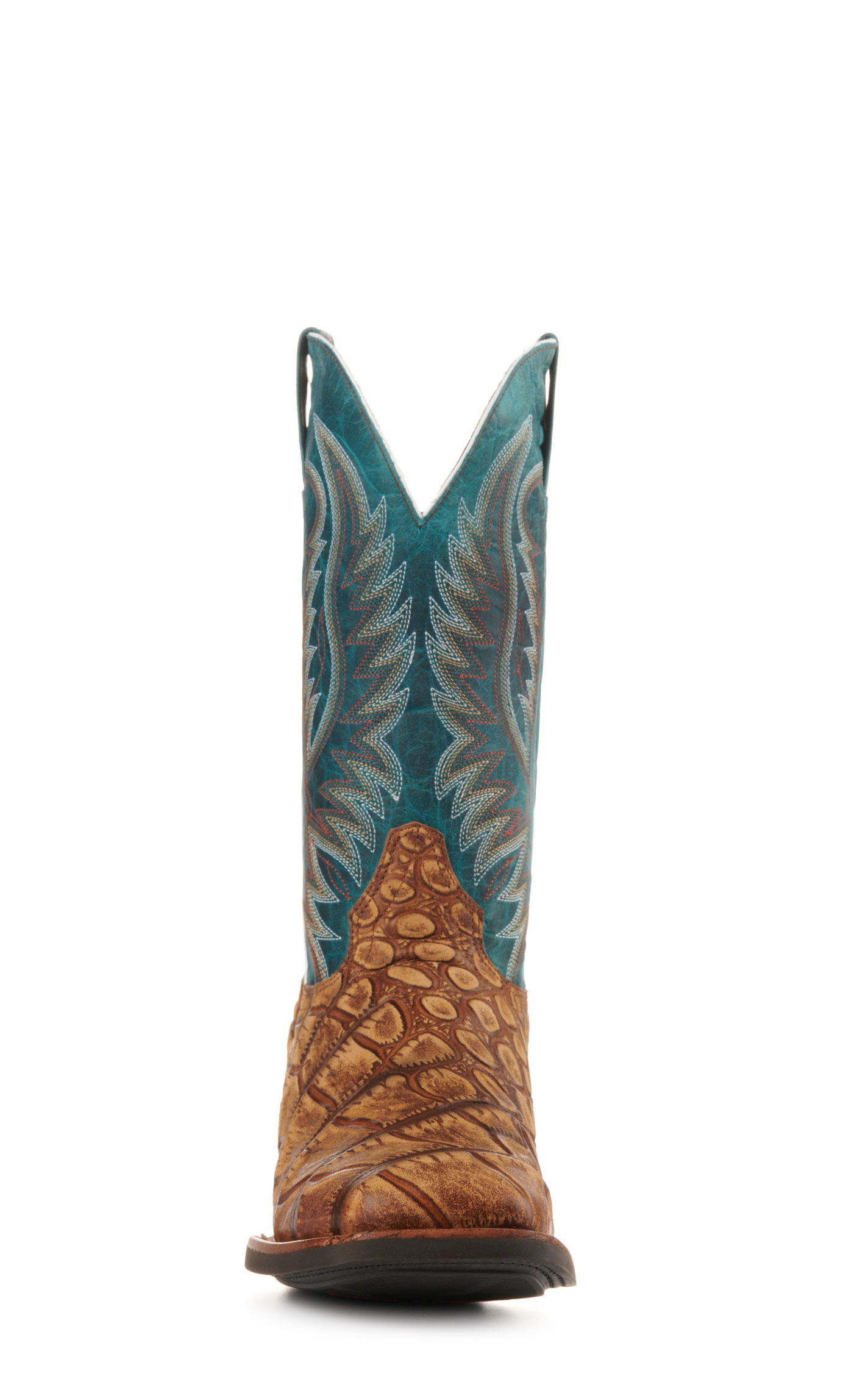 Cavender's Men's Intrepid Turquoise and Rustic Tan Alligator Print Wide Square Toe Cowboy Boot - Image 1