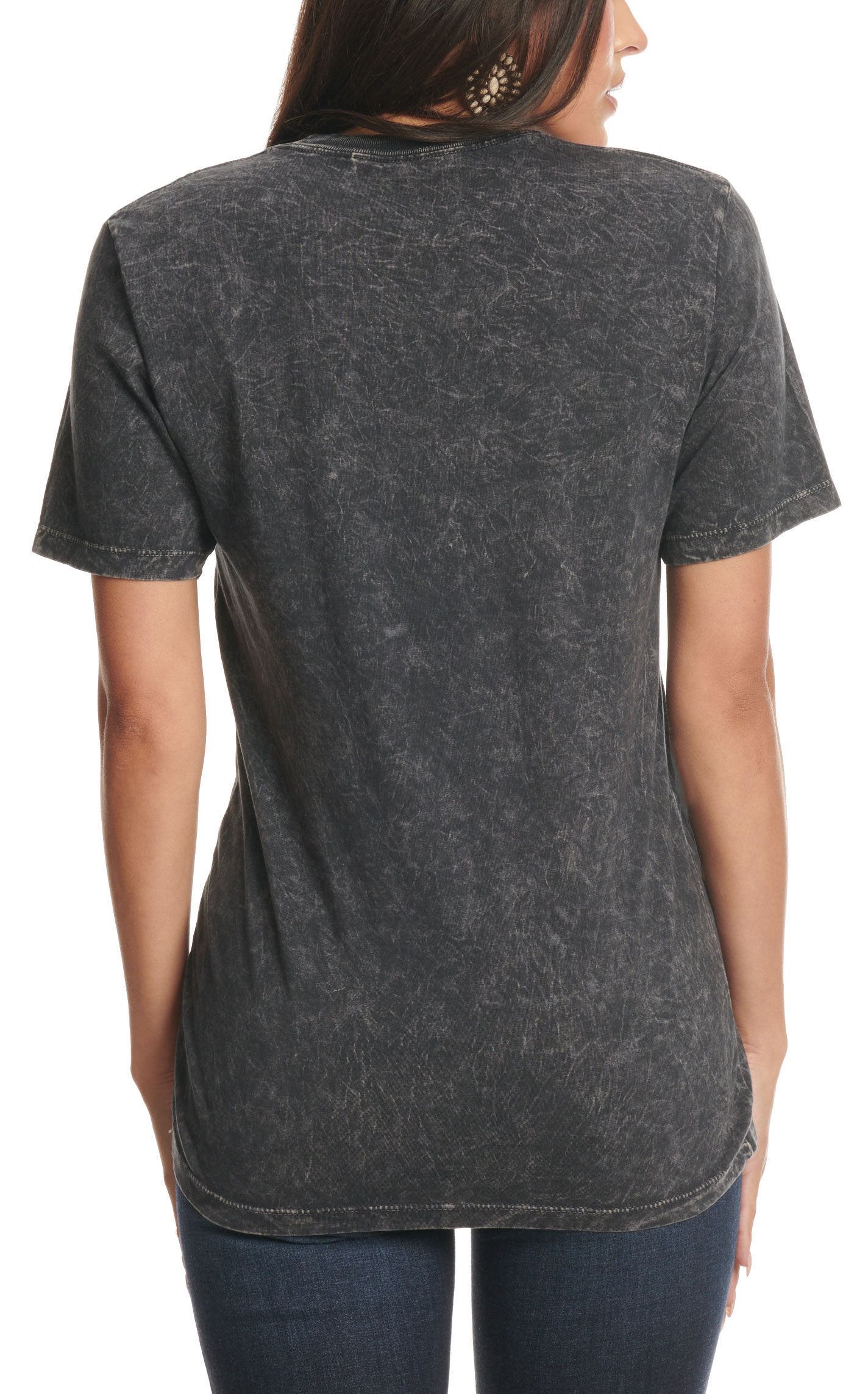Lotus Fashion Women's Washed Black Roses & Boots Graphic T-Shirt - Image 1
