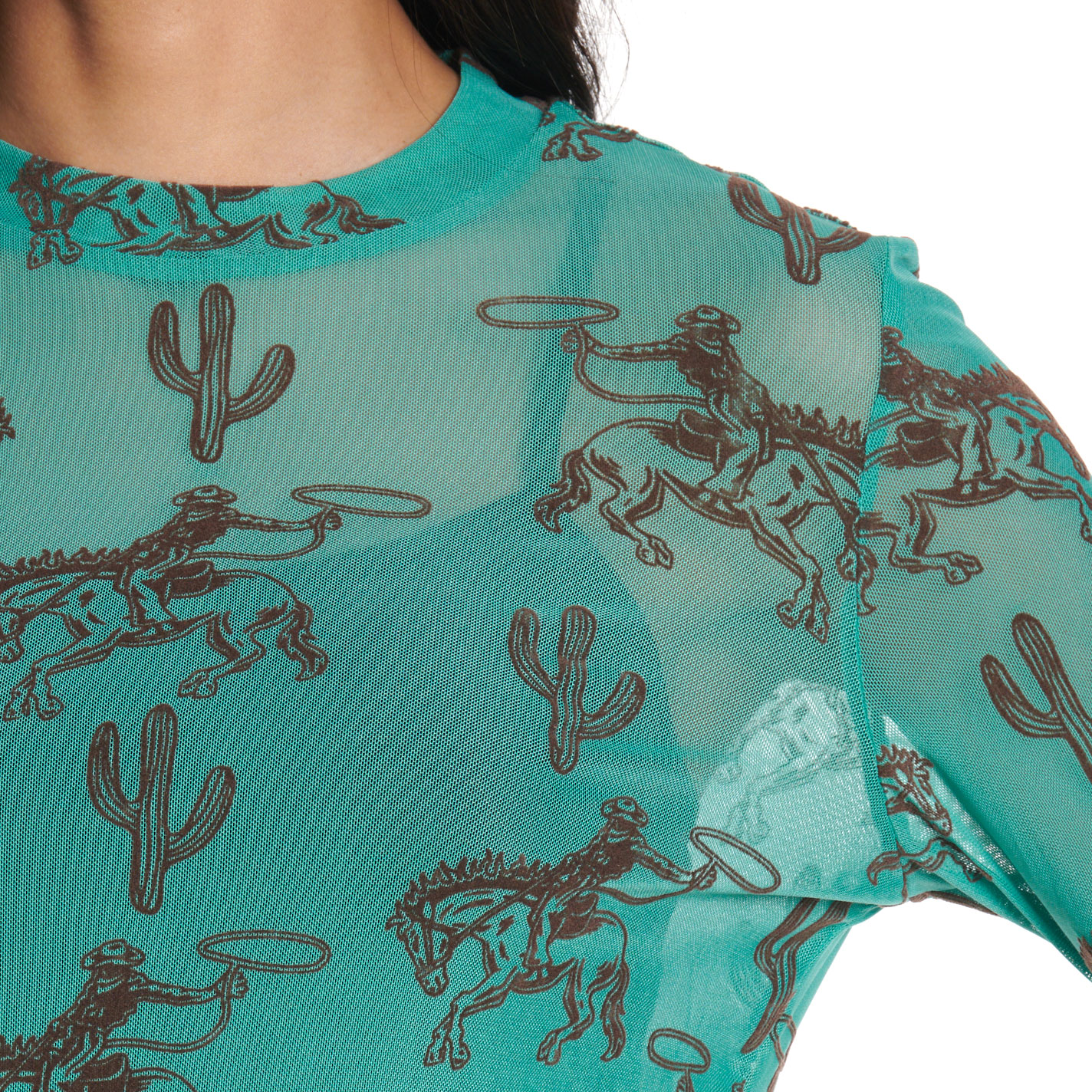 Marigold Kiss Women's Turquoise 3D Printed Mesh Top - Image 1