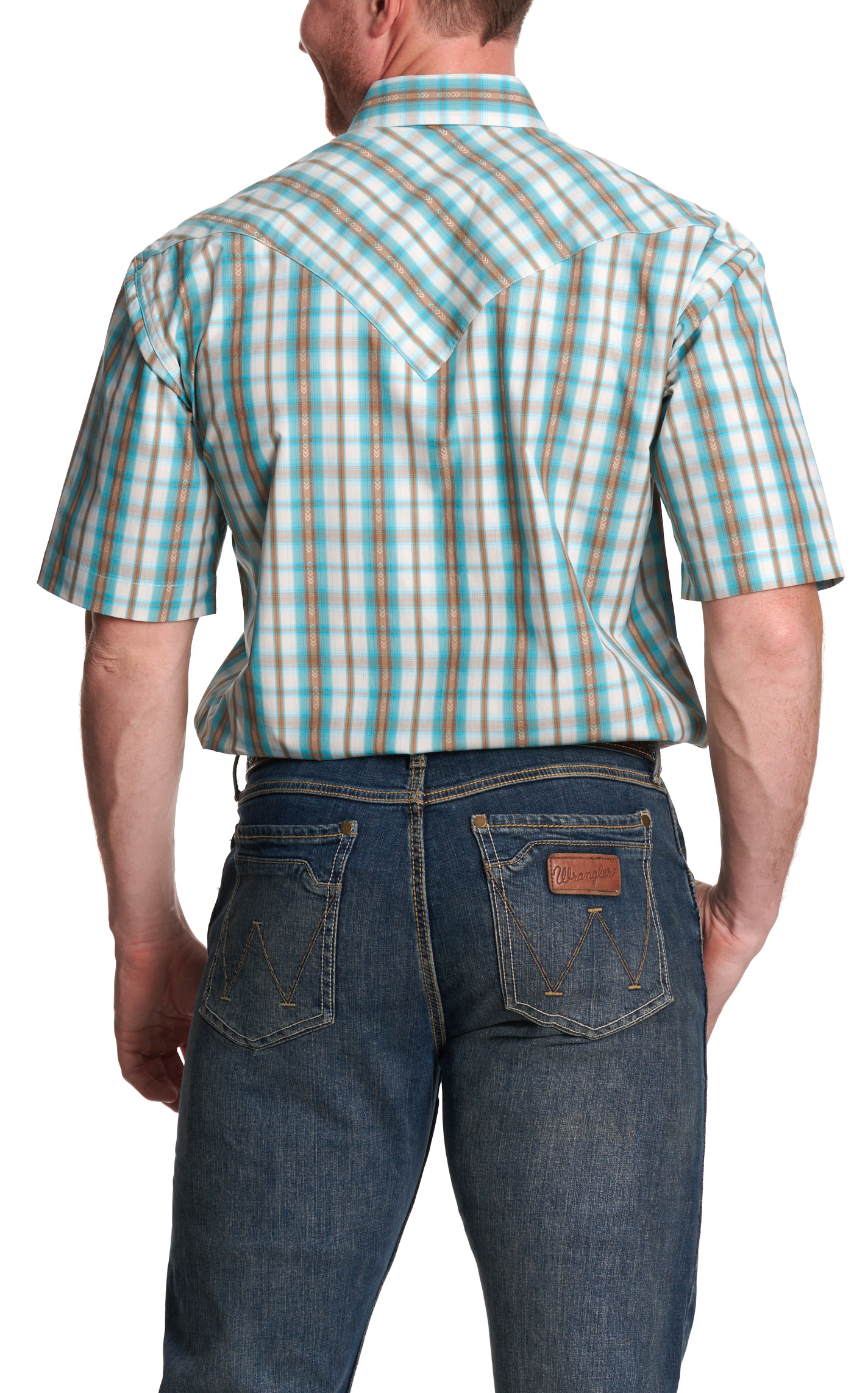 Stetson Men's Blue & Green Plaid Western Short Sleeve Shirt - Image 1
