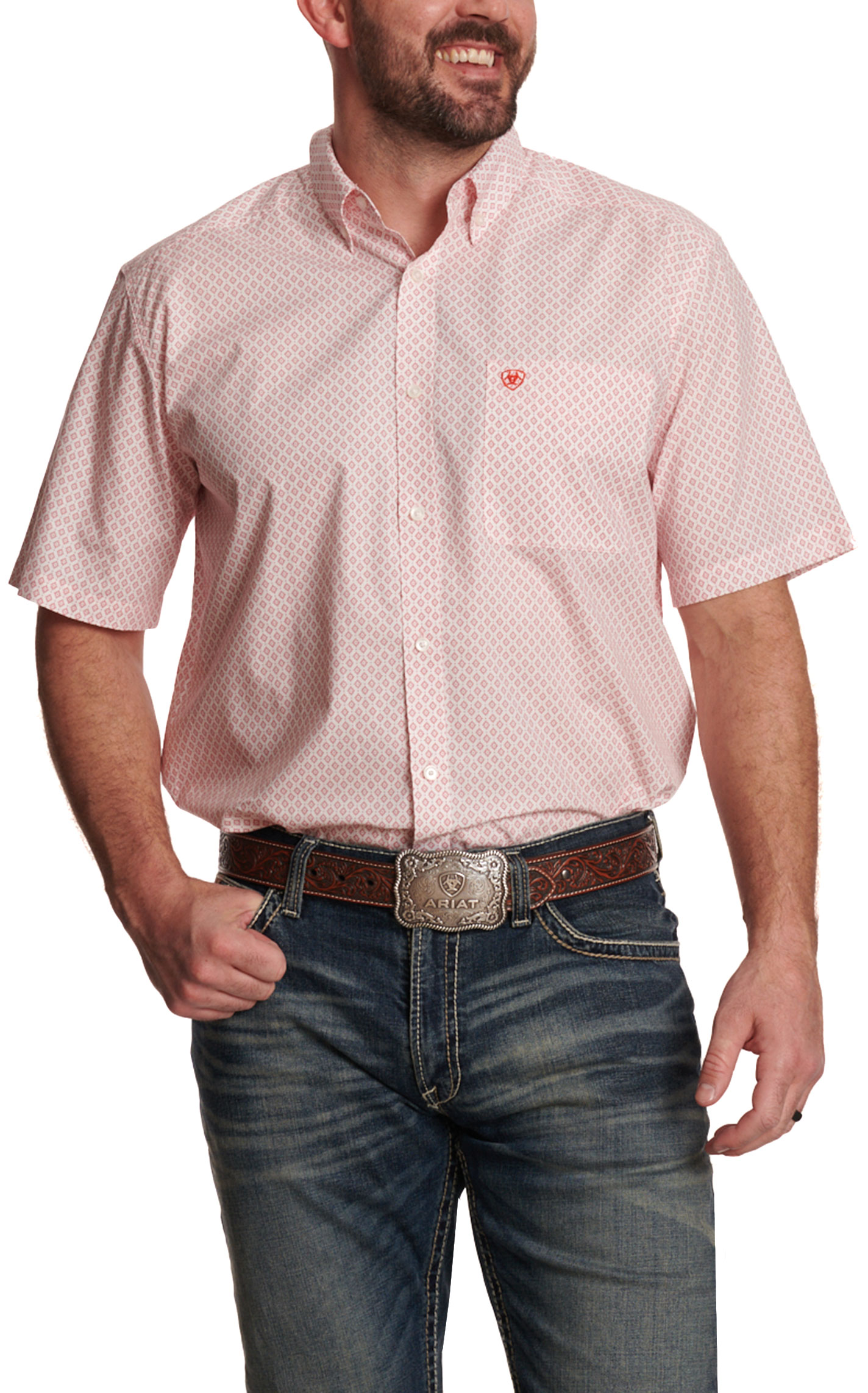 Ariat Men's Rose & Red Geo Print Western Shirt - Image 1
