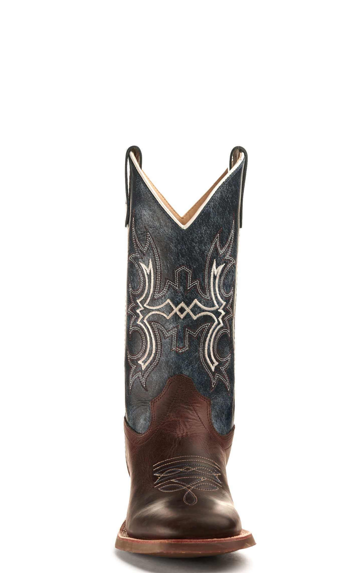 Old West Kids' Dark Brown and Wipe Out Blue Wide Square Toe Cowboy Boot - Image 1