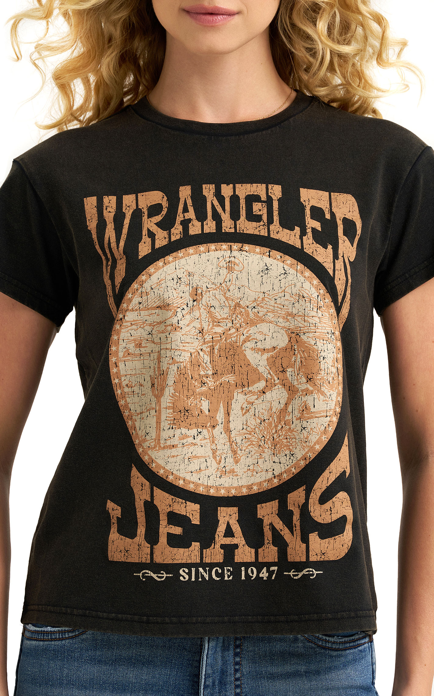Wrangler Retro Women's Black Wrangler Jeans Graphic T-Shirt - Image 1