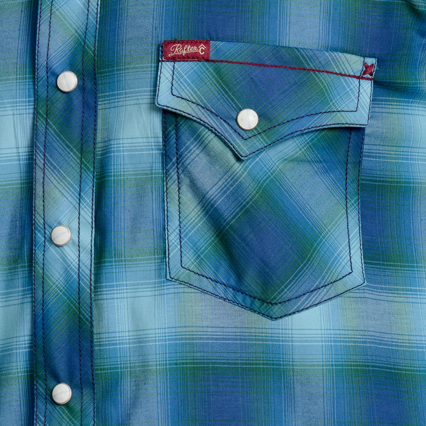 Rafter C Men's Red Dirt Collection Turquoise Plaid Western Shirt - Image 1