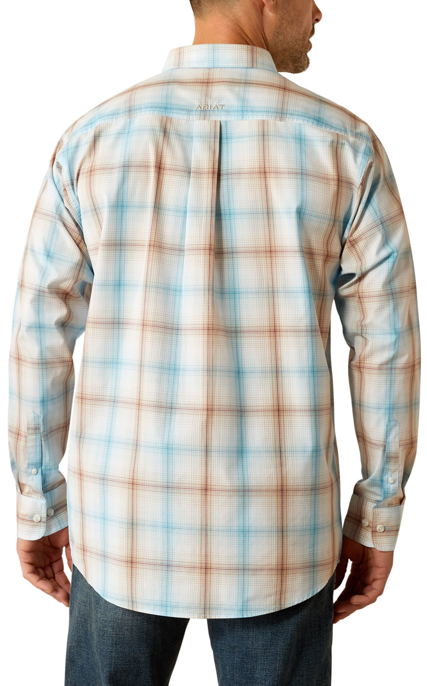 Ariat Pro Series Men's Grady Blue & Brown Plaid Western Shirt - Image 1