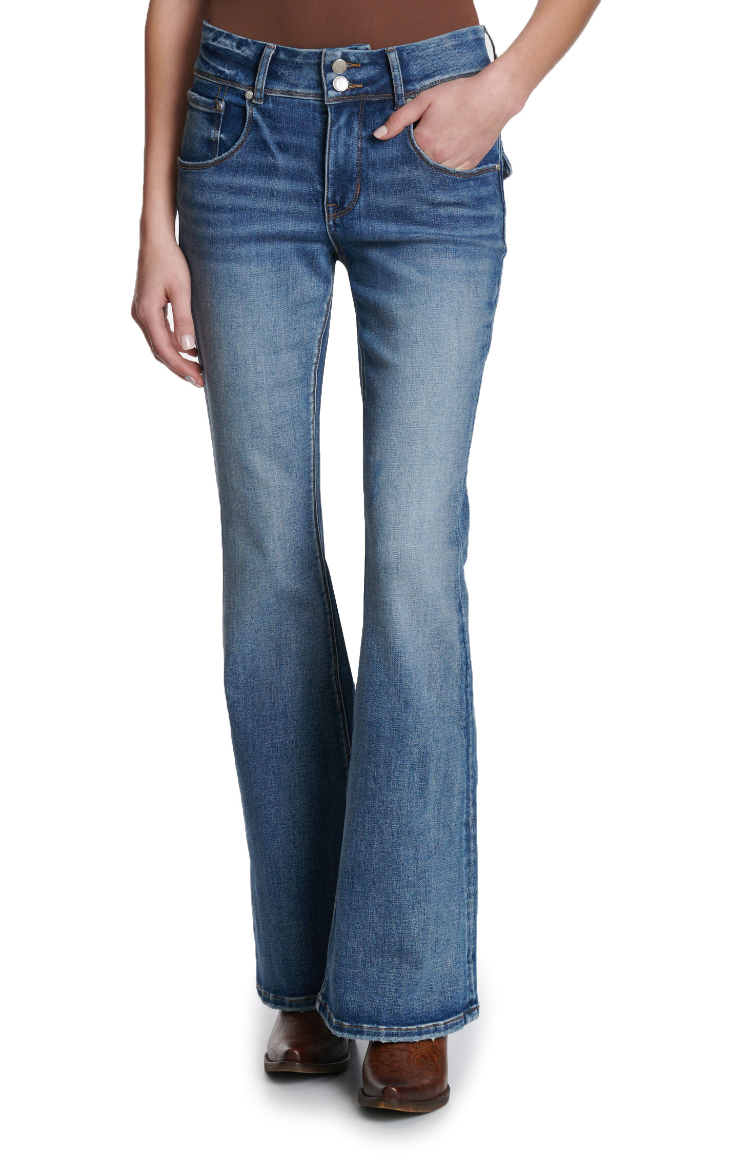 Rockin' C Women's Medium Wash High Rise Flare Leg Jeans - Image 1
