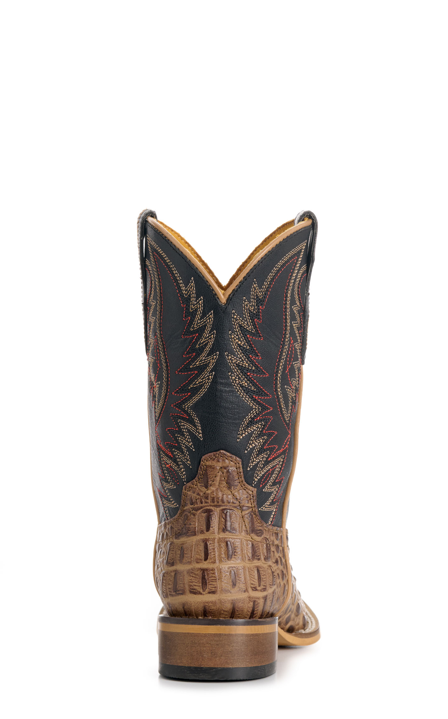 Cavender’s Kid’s Black and Sand Crocodile Print Wide Square Toe Cowboy Boots - Image 1