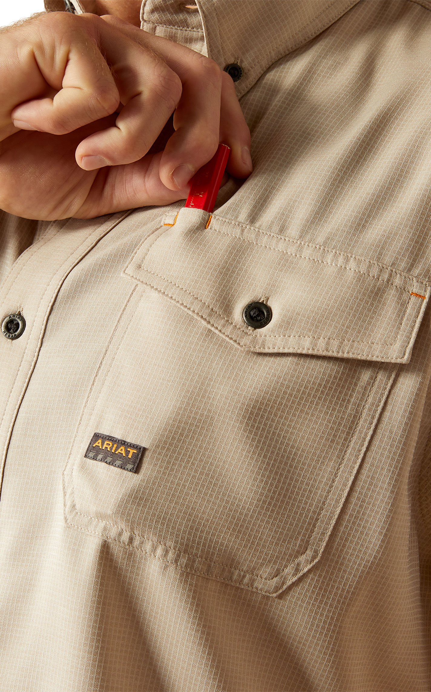 Ariat Men's Rebar VentTek Latte Check Print Work Shirt - Image 5
