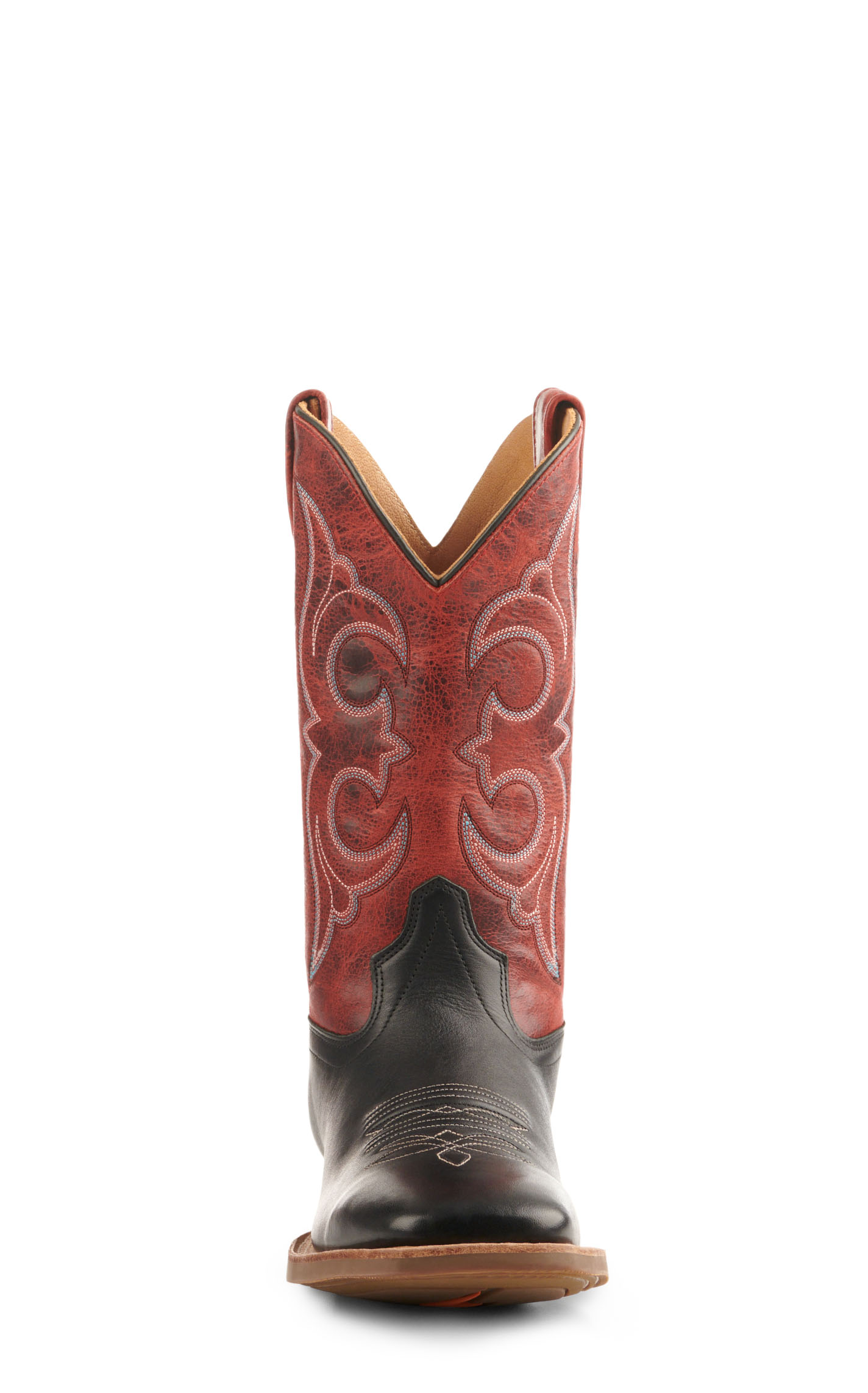 Old West Men's Black and Burnt Red Wide Square Toe Cowboy Boots - Image 1