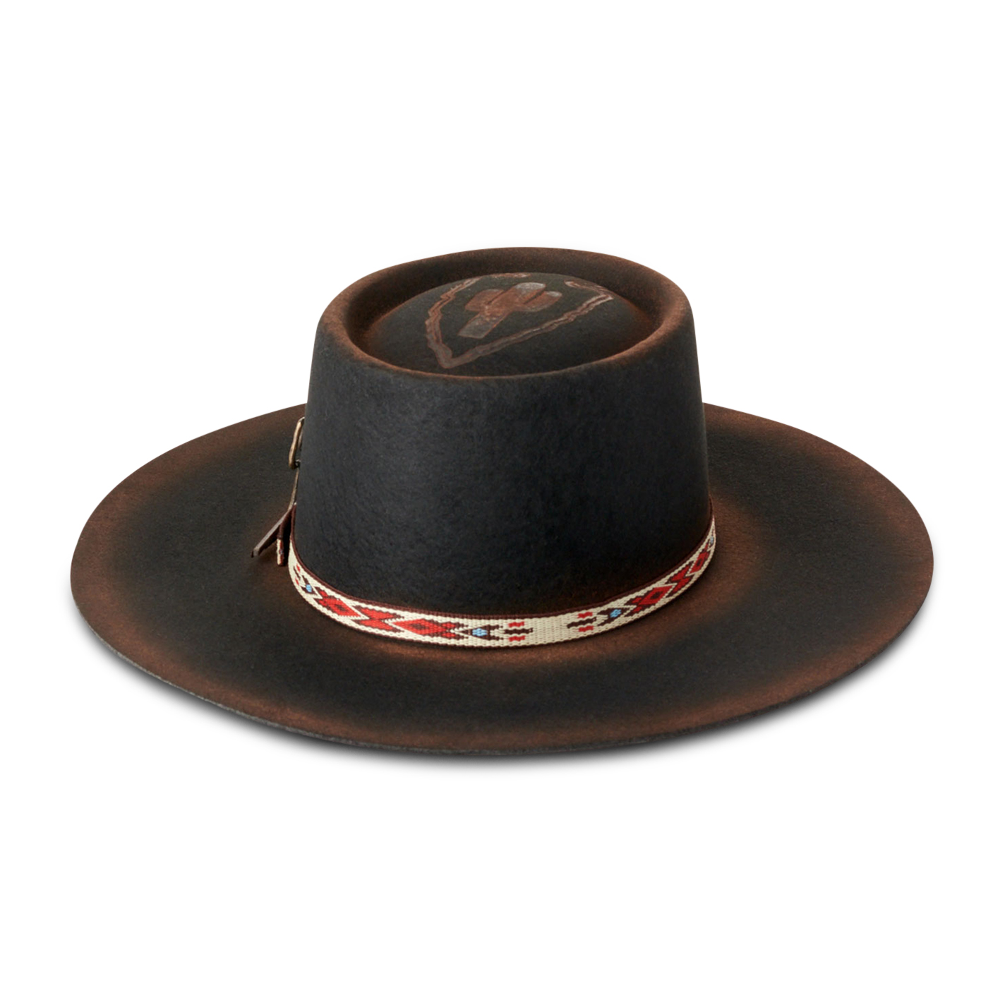 Rockin' C Women's Burned Black Arrowhead with Cactus Pin and Aztec Ribbon Band Wool Hat - Image 4
