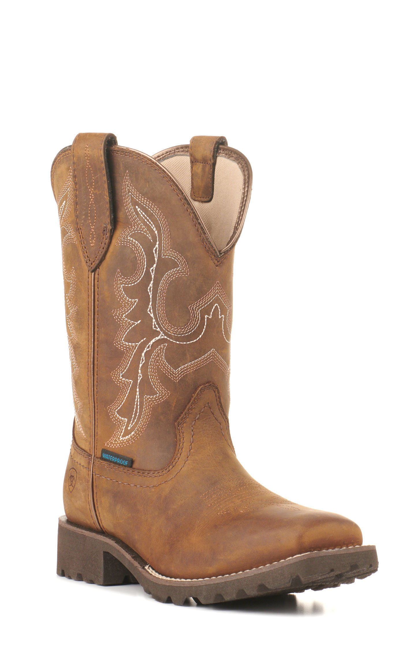Ariat Women's Unbridled Rancher Oily Distressed Brown Waterproof Wide Square Toe Cowboy Boots - Image 1