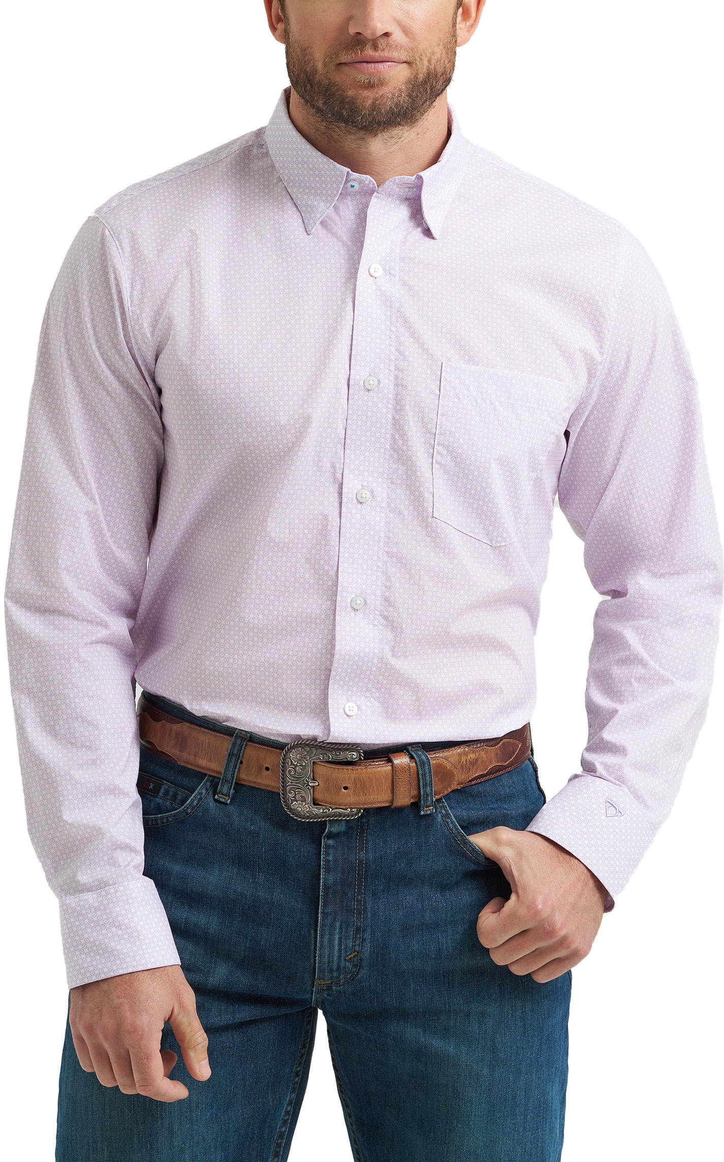 Wrangler Cody Johnson Men's Lilac Geo Print Western Shirt - Image 1