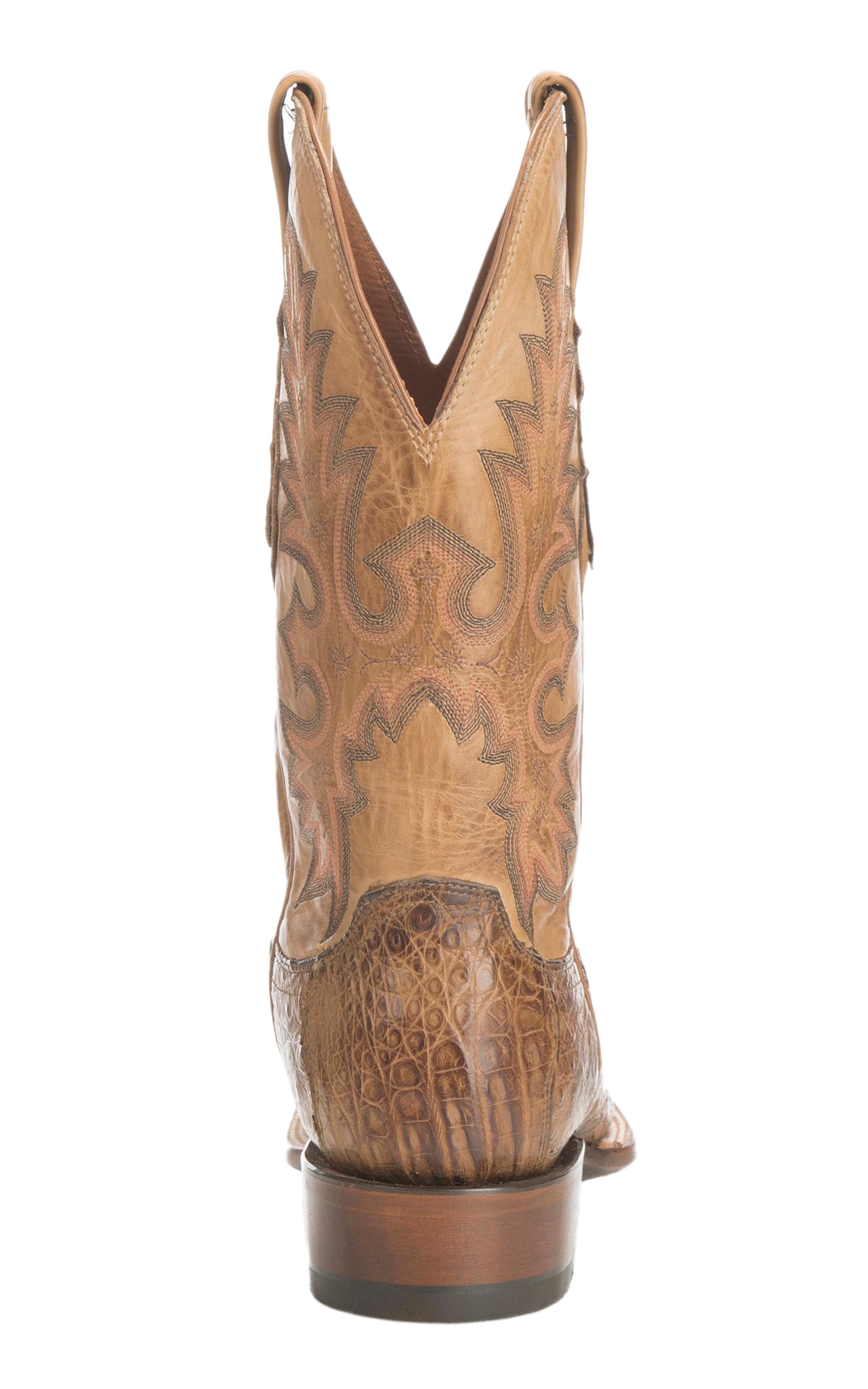 Lucchese Men's Tan Burnish Hornback Caiman Wide Square Toe Exotic Cowboy Boots - Image 1