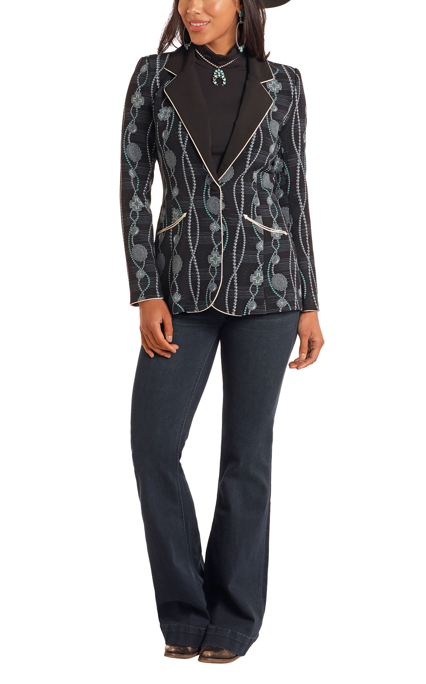 Rock & Roll Denim Women's Black Concho Print Blazer  - Image 1
