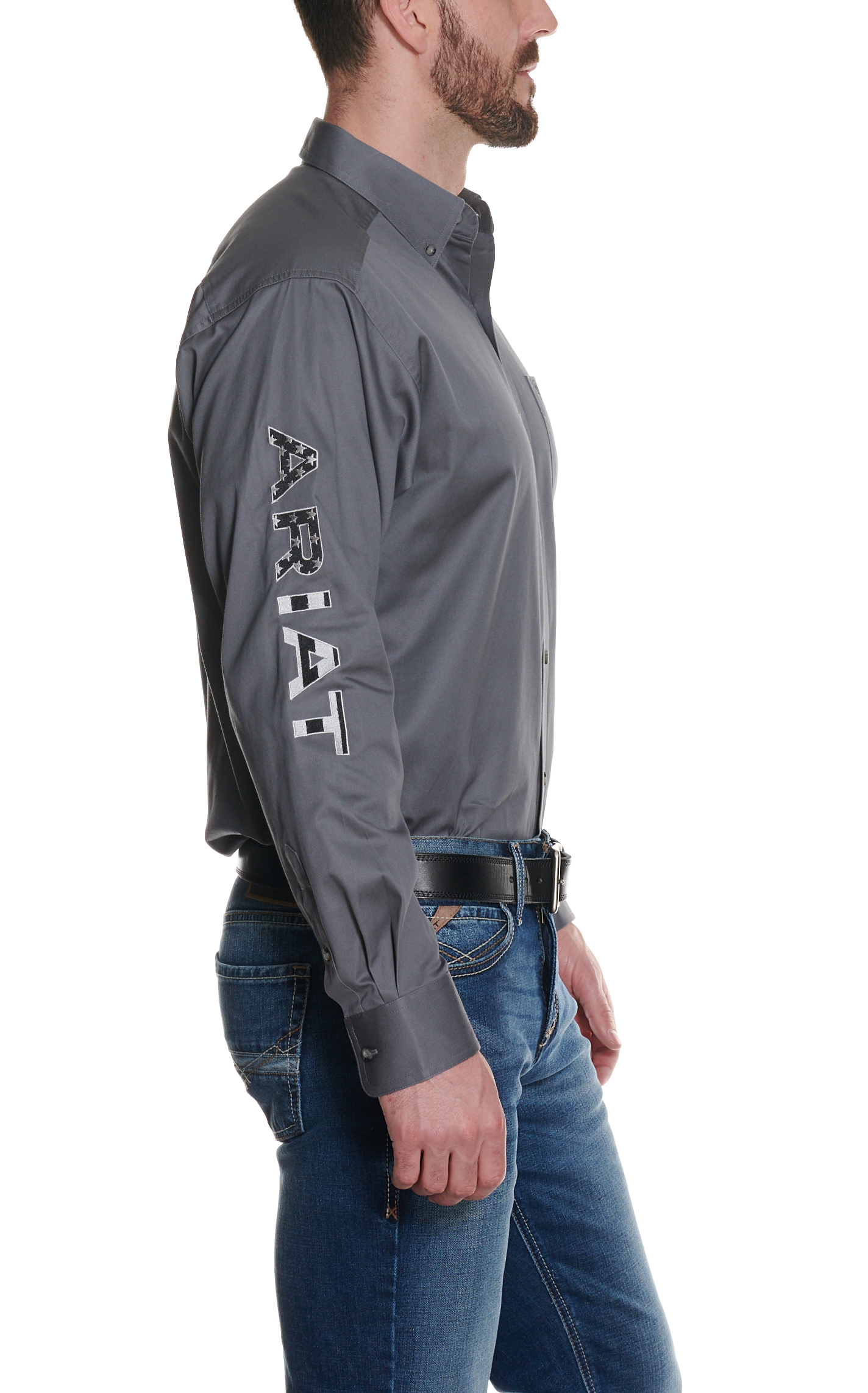 Ariat Men's Team Logo Cement Gray Western Shirt - Image 1