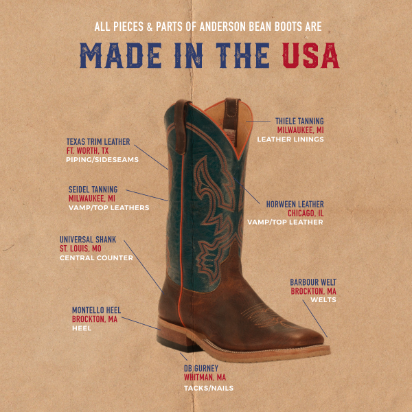 Anderson Bean Men's Briar Brown and Teal Wide Square Toe Cowboy Boot - Image 1
