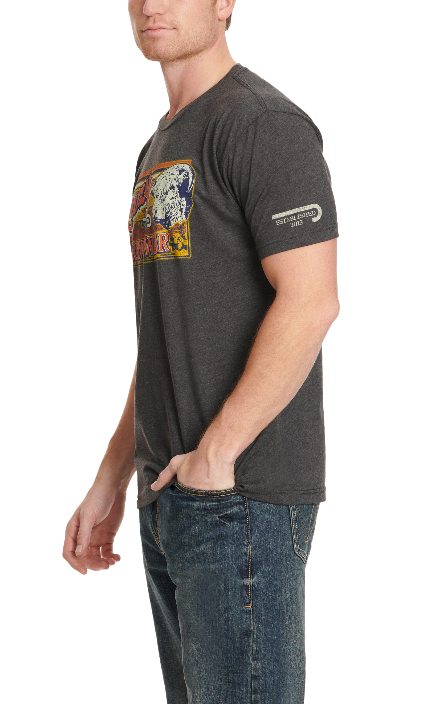 Lazy J Men's Charcoal Retro Bull Logo Graphic T-Shirt - Image 1