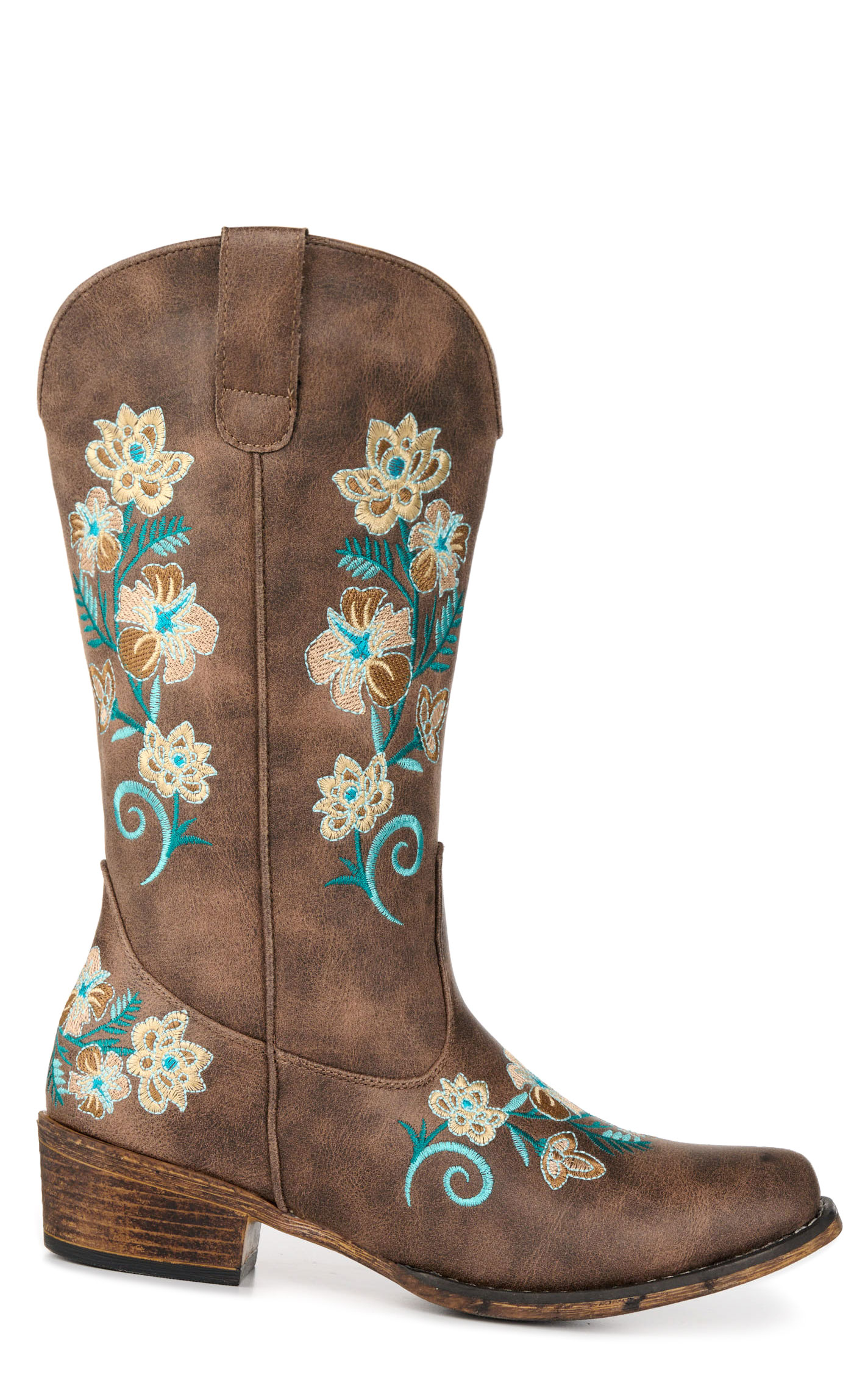 Roper Women's Riley Brown with Floral Embroidery Snip Toe Cowboy Boots - Image 1