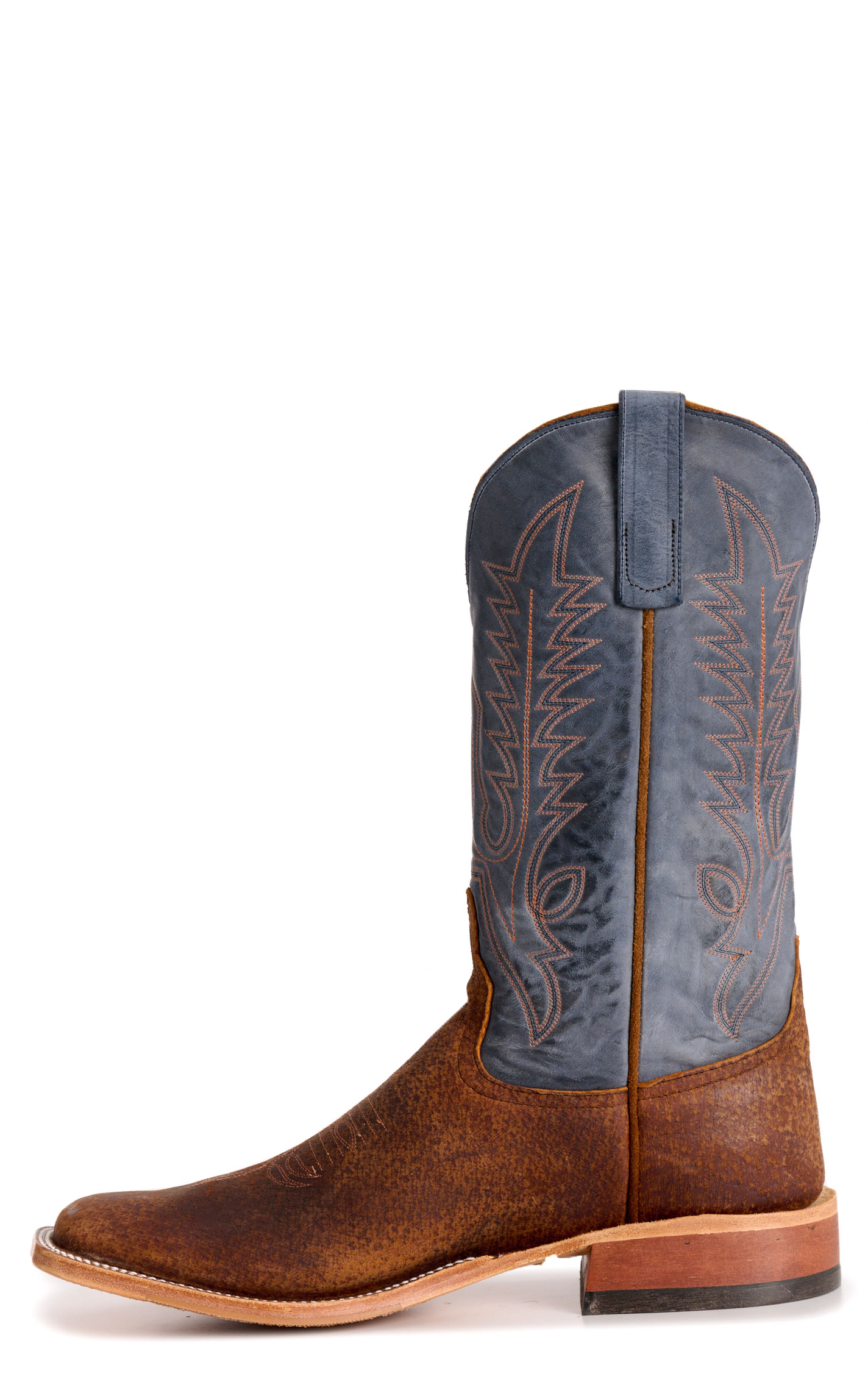 Anderson Bean Men's Chocolate Boar and Blue Hybrid Wide Square Toe Cowboy Boots - Image 1