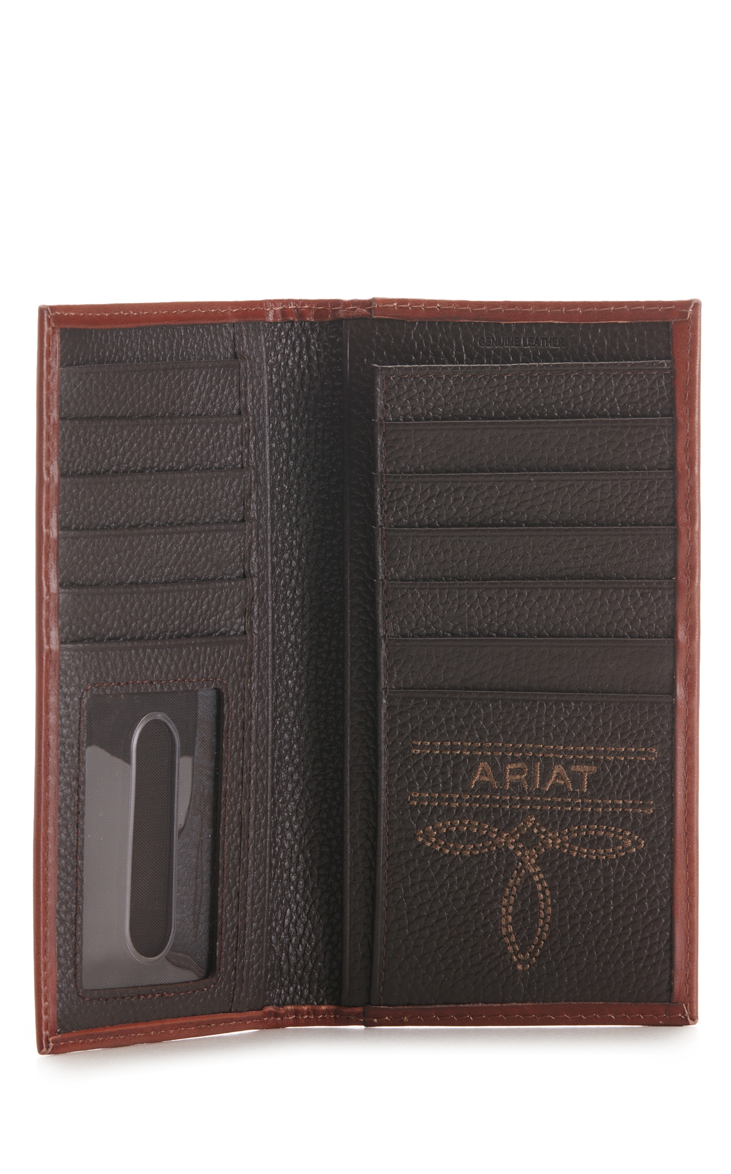 Ariat Brown Tooled and Diamond Embossed Rodeo Wallet / Checkbook Cover - Image 1