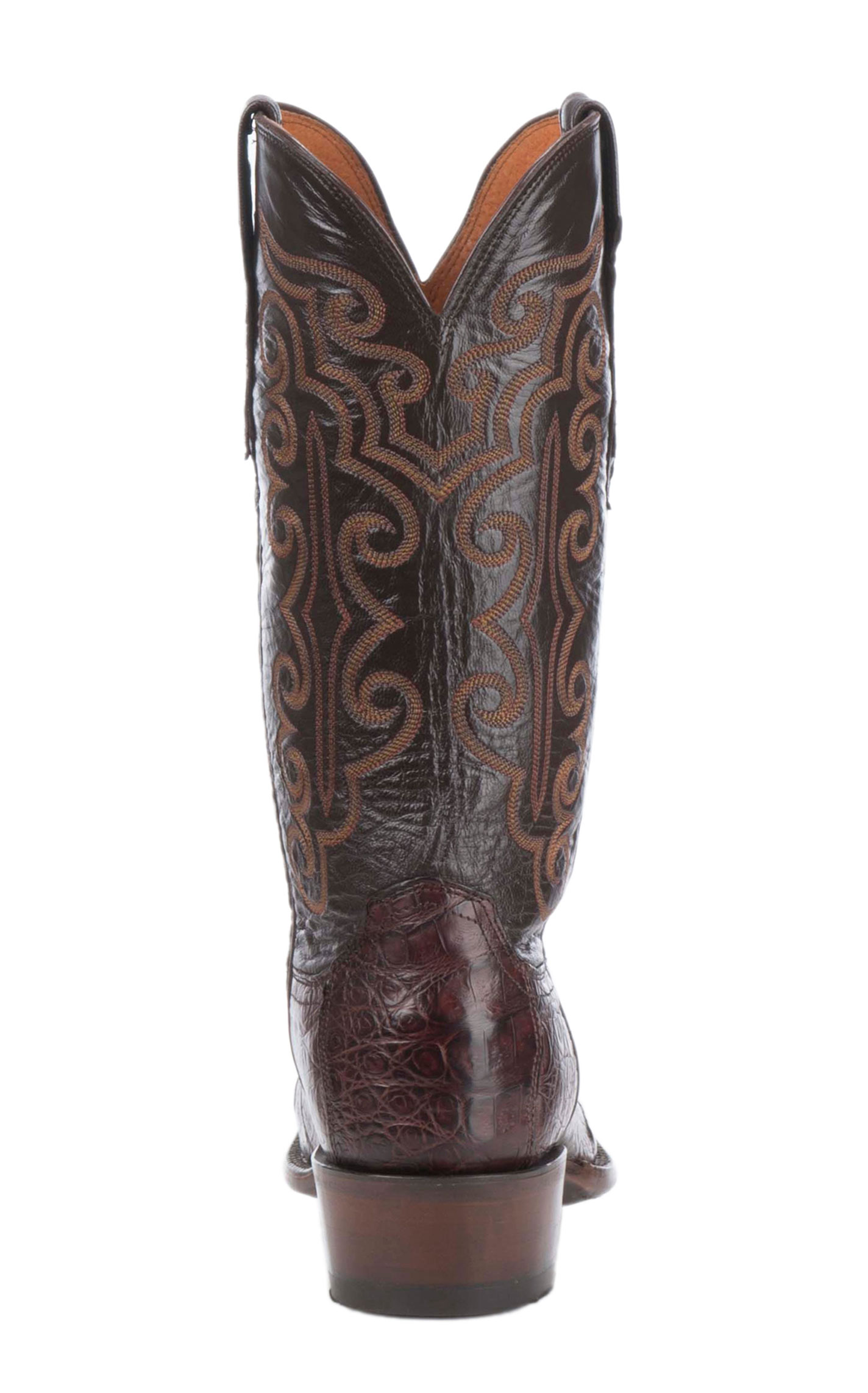Lucchese Men's Barrel Brown Caiman Belly R-Toe Exotic Cowboy Boots - Image 1