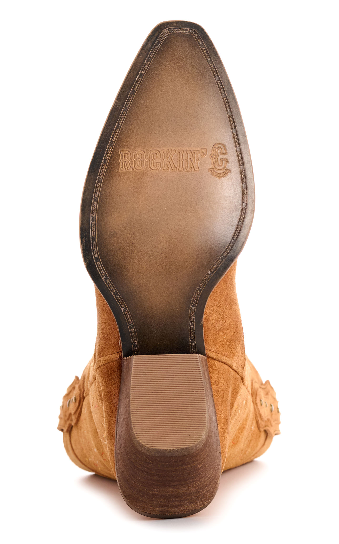 Rockin C Women’s Nut with Floral Embroidery and Stud Accents Suede Snip Toe Cowboy Boots - Image 1