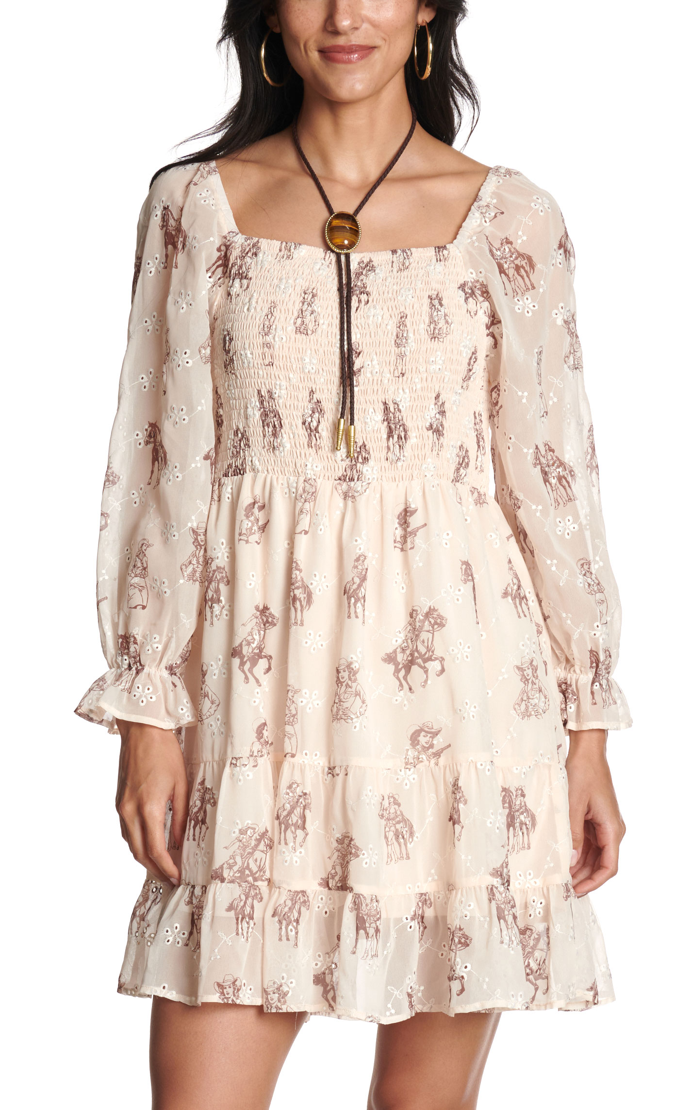 Rockin' C Women's Cream Eyelet Western Print Dress - Image 2