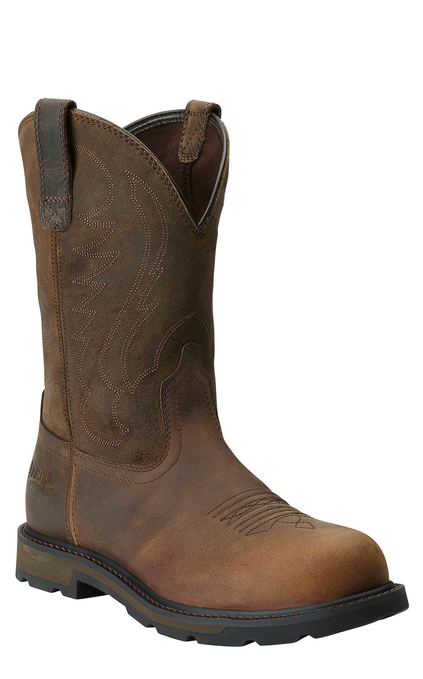 Ariat Men's Groundbreaker Distressed Brown Round Steel Toe Work Boot - Image 1