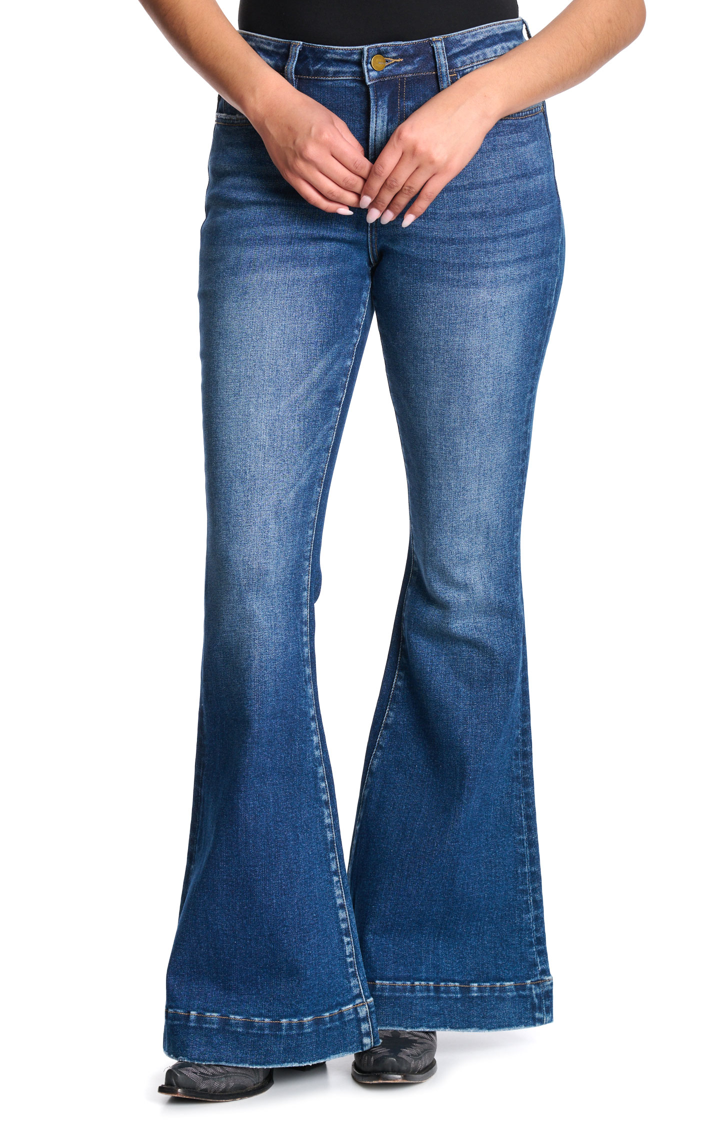 Mica Women's Dark Wash Distressed Trouser Flare Leg Jeans - Plus Sizes - Image 1