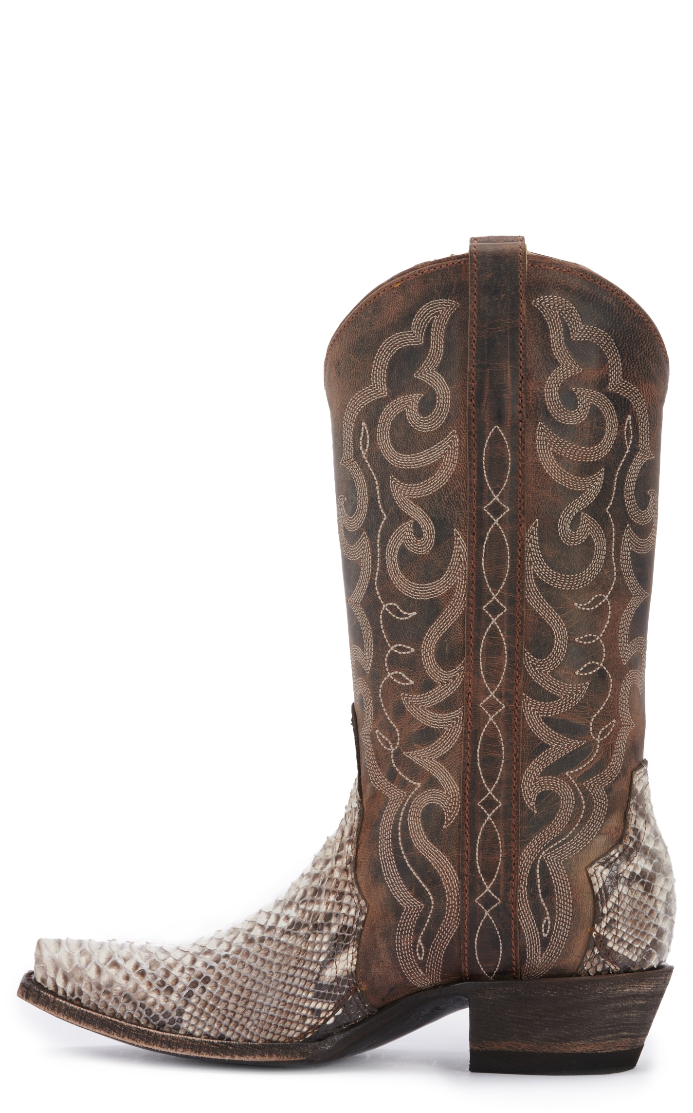 Cavender’s Women’s Natural Python and Bone Mad Dog Leather Exotic Snip Toe Cowboy Boots - Image 1