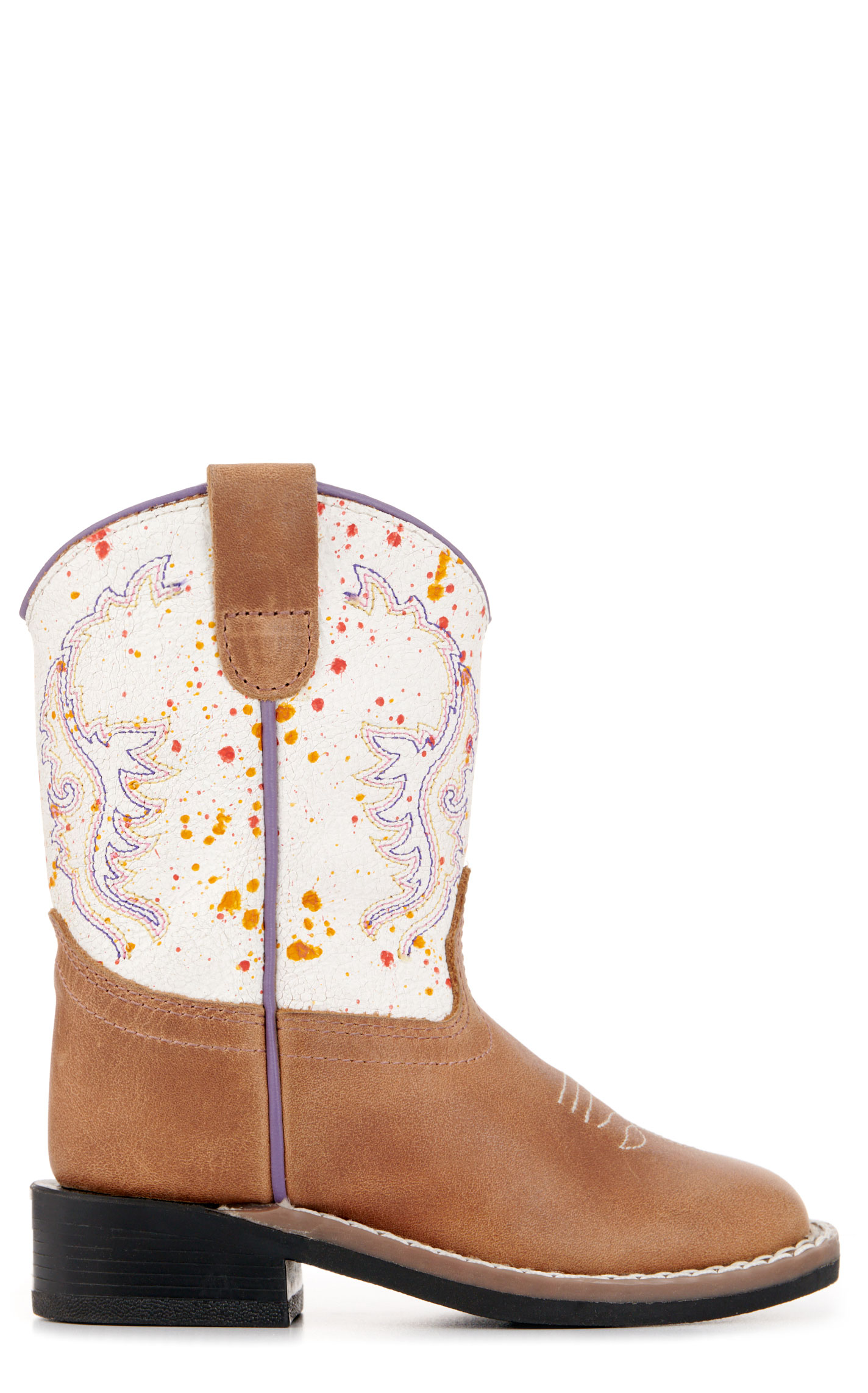 Old West Toddler Light Brown and Rainbow Crackle Wide Square Toe Cowboy Boots - Image 1