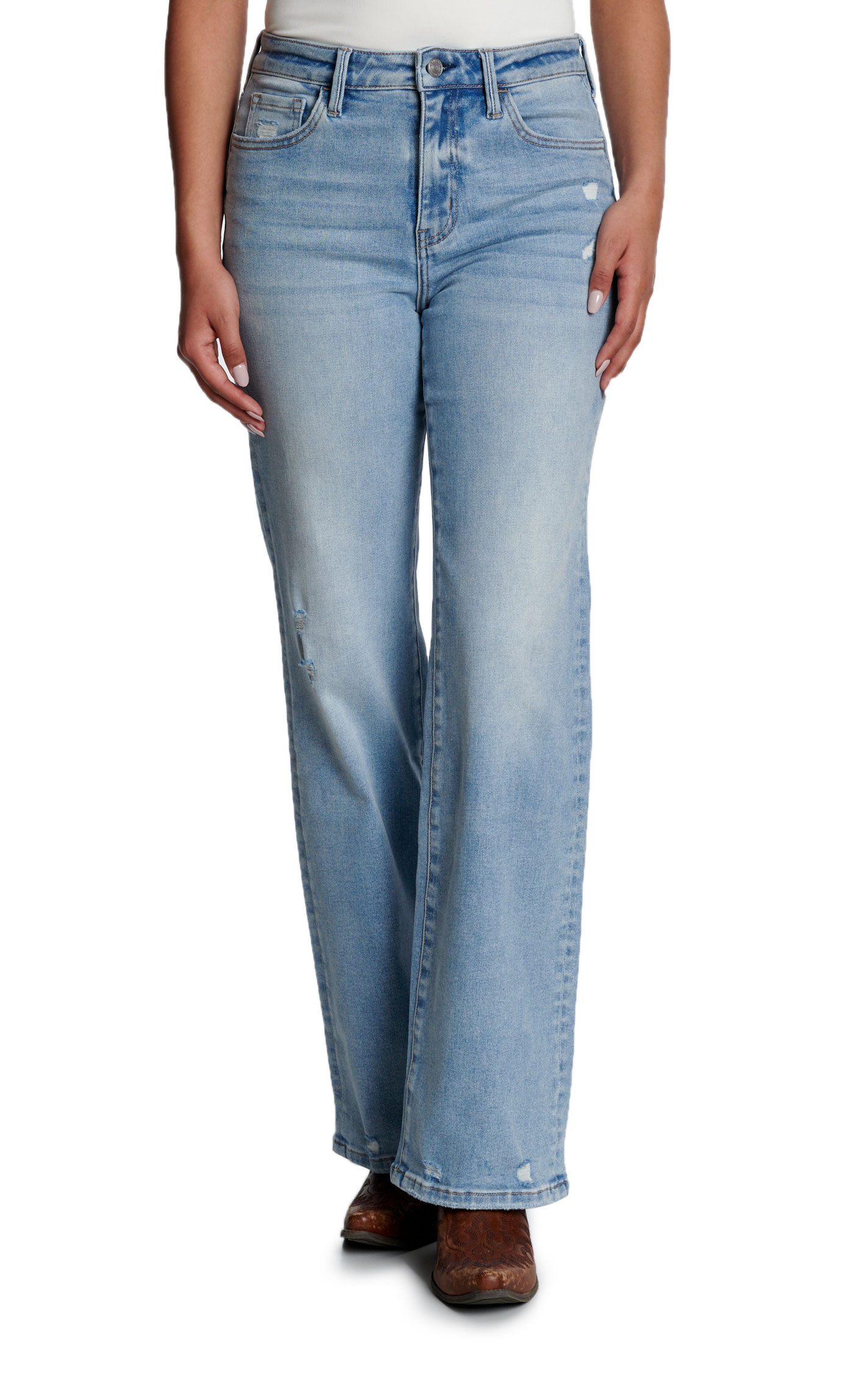 Lovervet Women's 90s Vintage Light Wash Distressed Flare Cut Jeans - Image 1