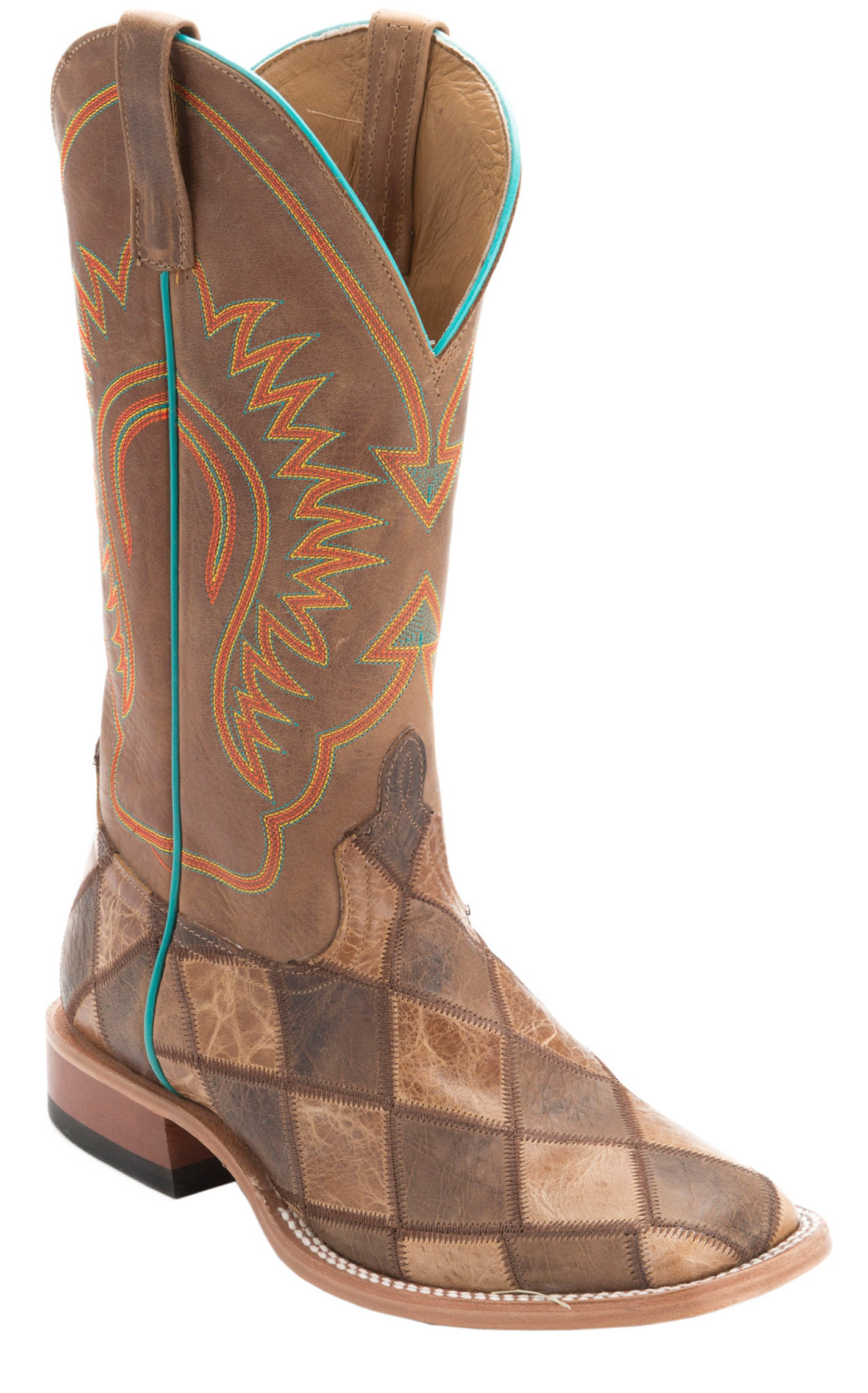 Anderson Bean Men's Crazy Train Brown Patchwork Wide Square Toe Boots - Image 1